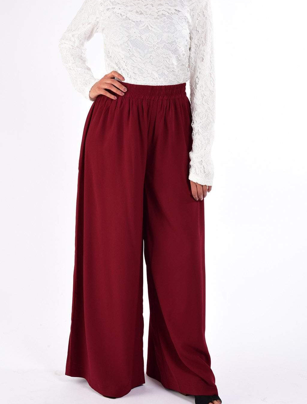 Maroon Wide-Leg Pants Kabayare
