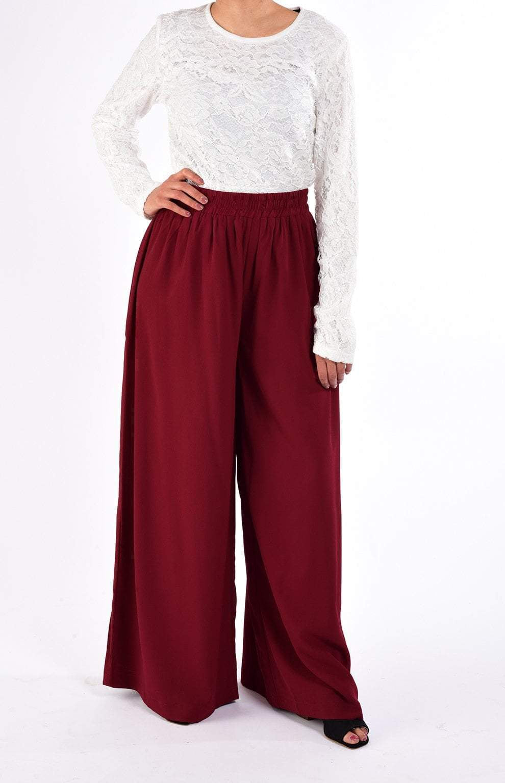 Maroon Wide-Leg Pants Kabayare