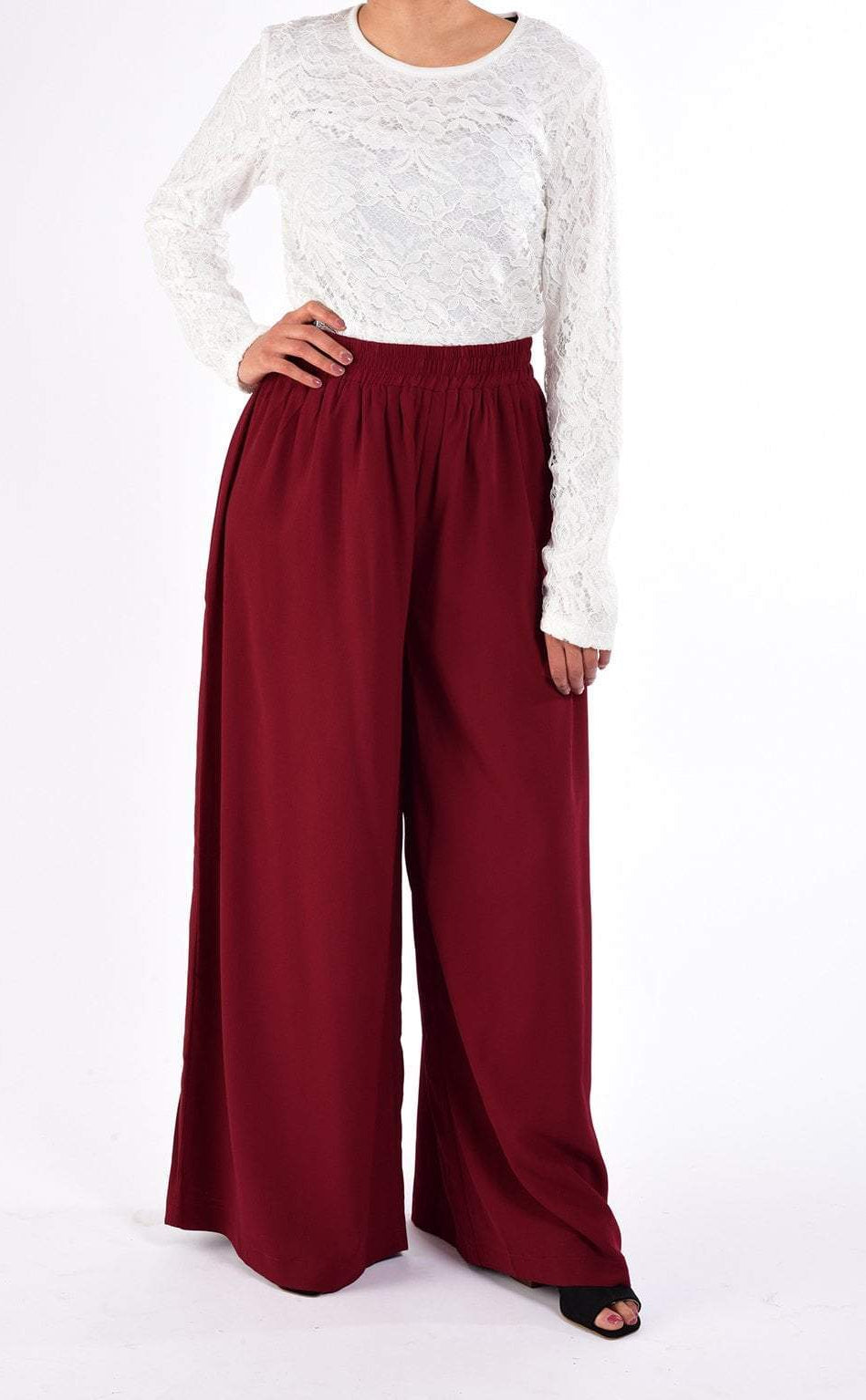 Maroon Wide-Leg Pants Kabayare