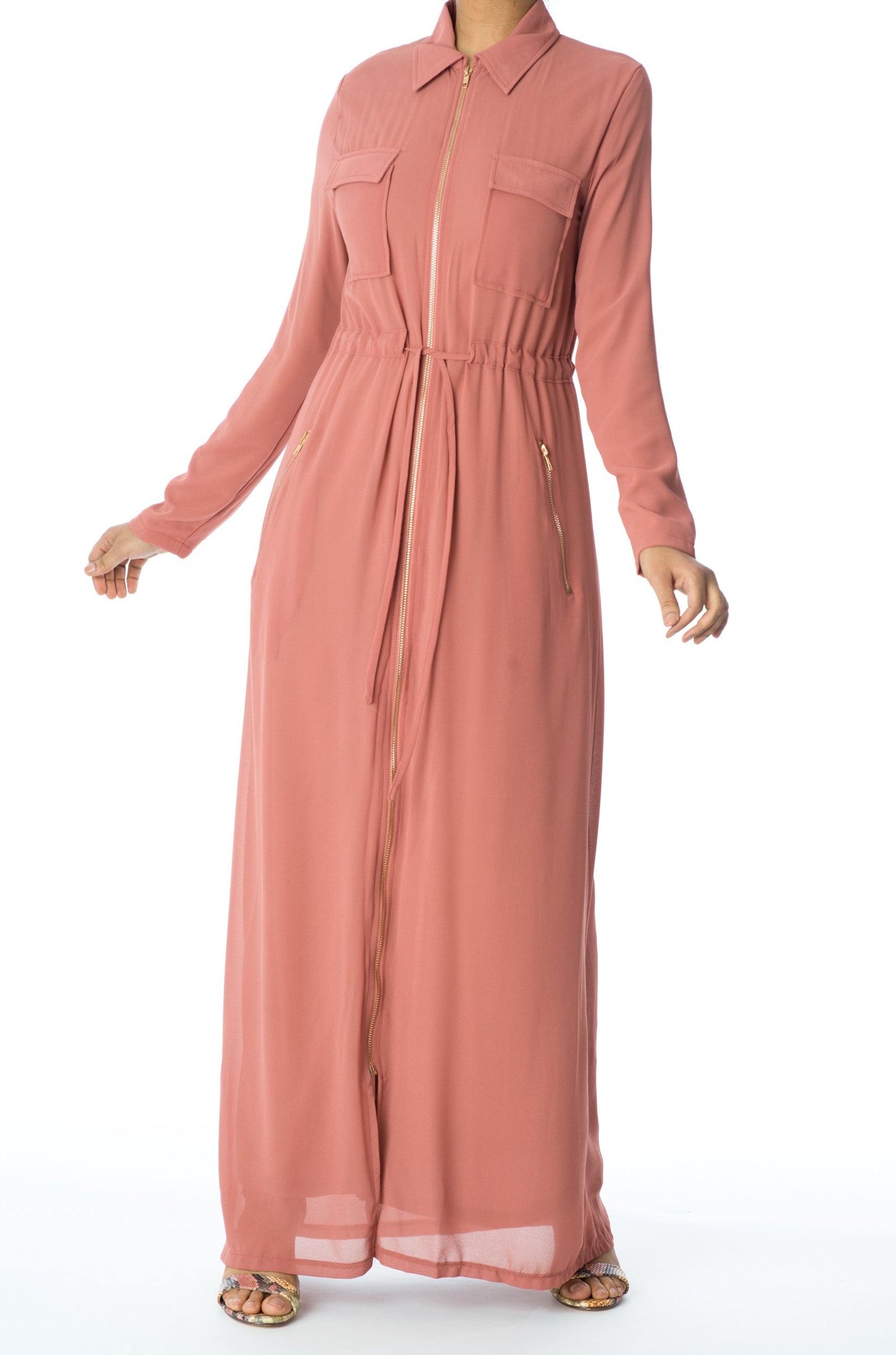 Mauve chiffon front zipper maxi dress Kabayare