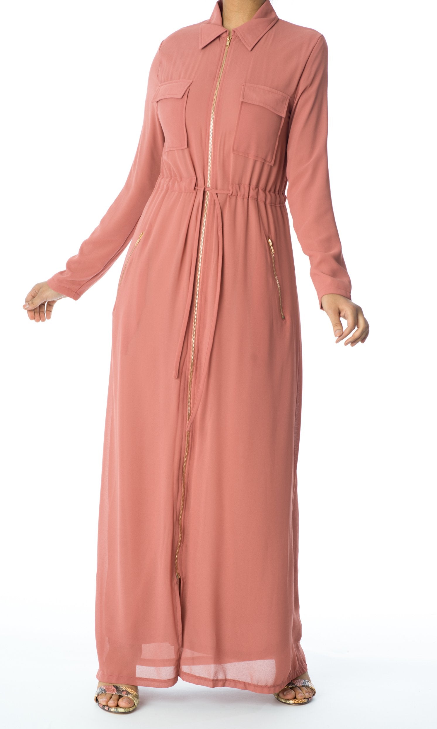Mauve chiffon front zipper maxi dress Kabayare