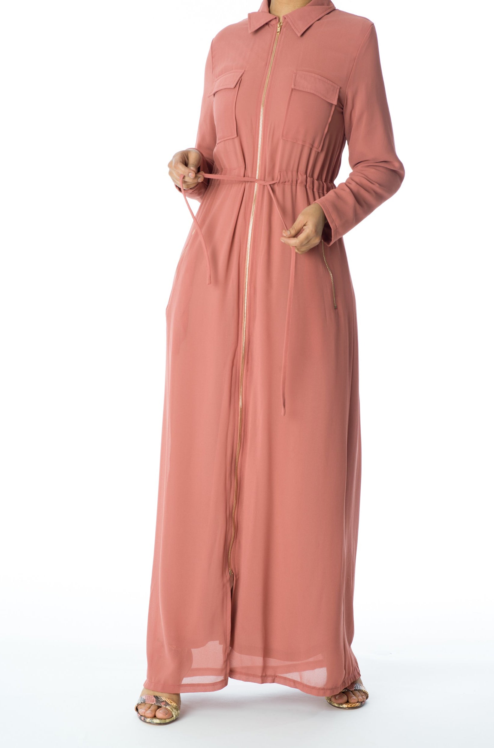 Mauve chiffon front zipper maxi dress Kabayare