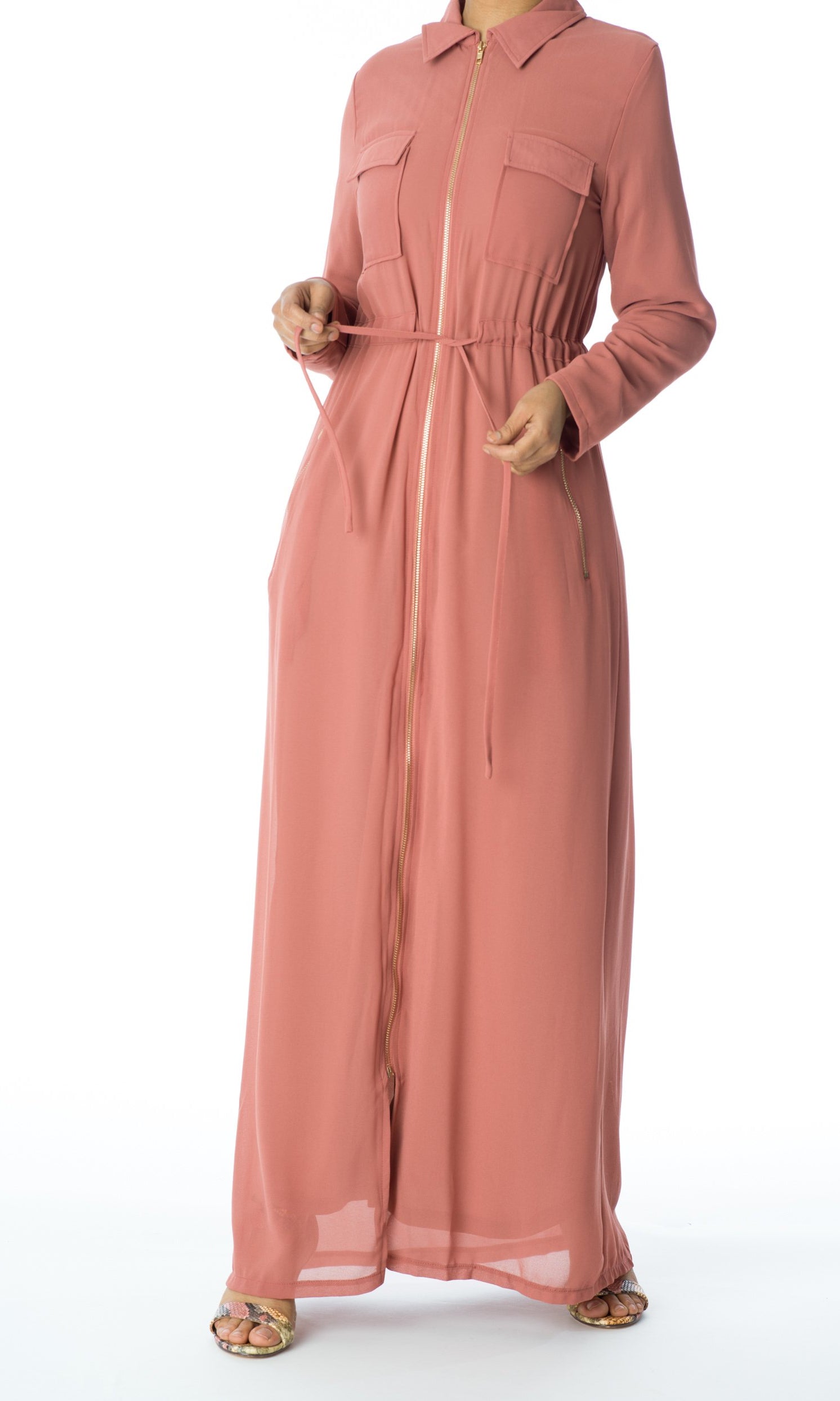 Mauve chiffon front zipper maxi dress Kabayare