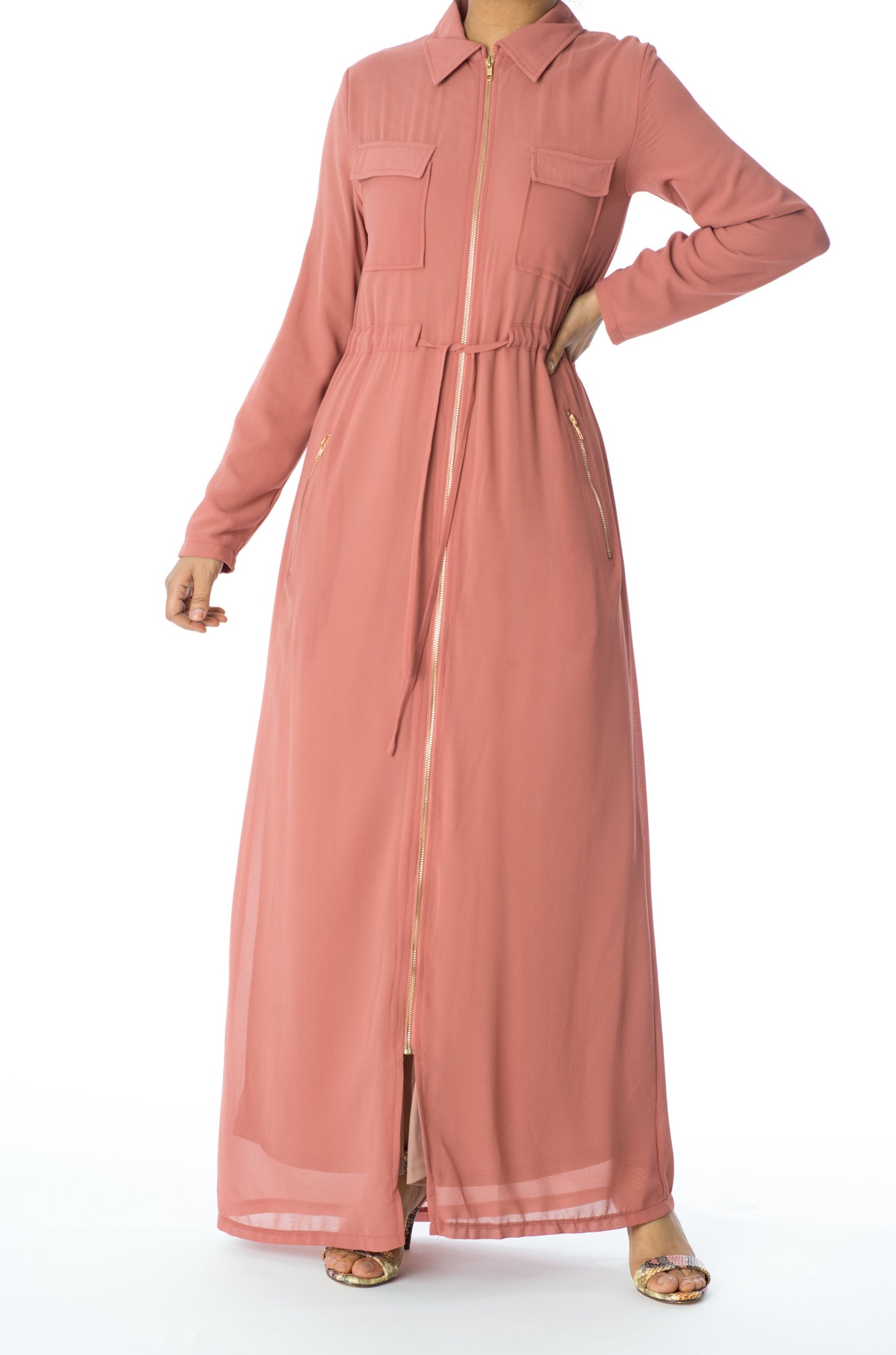 Mauve chiffon front zipper maxi dress Kabayare