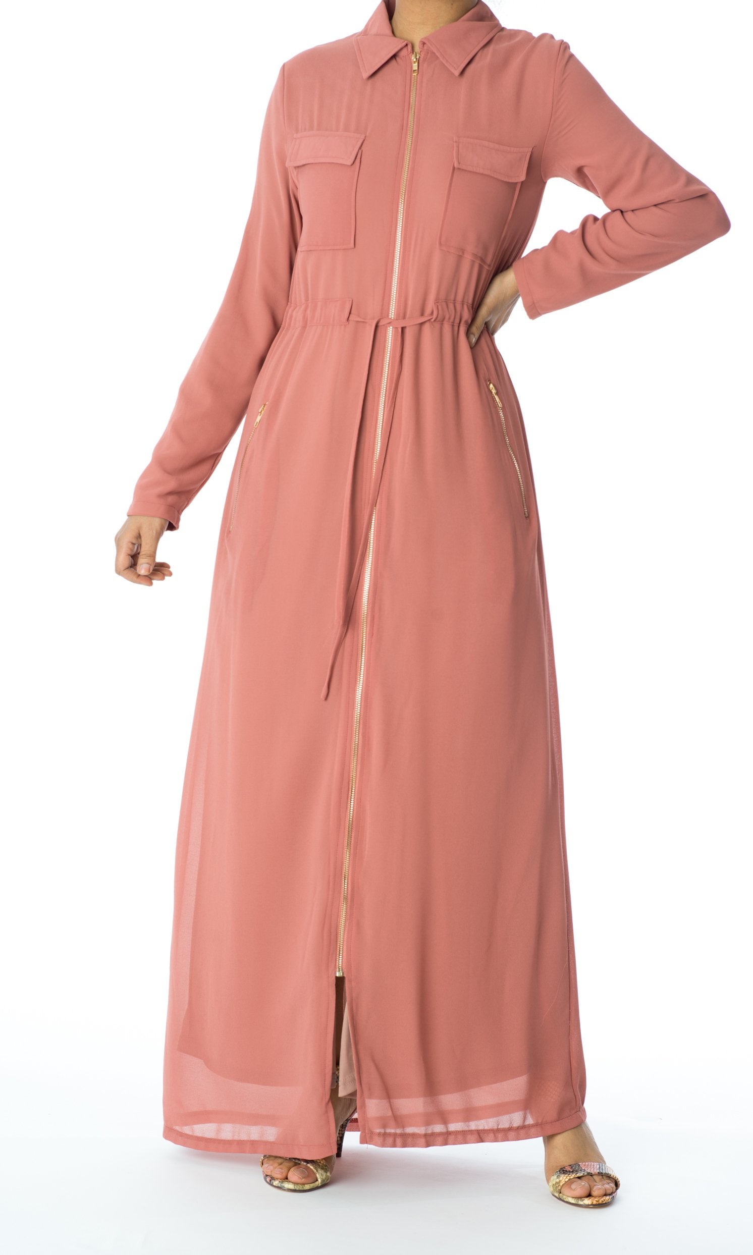 Mauve chiffon front zipper maxi dress Kabayare