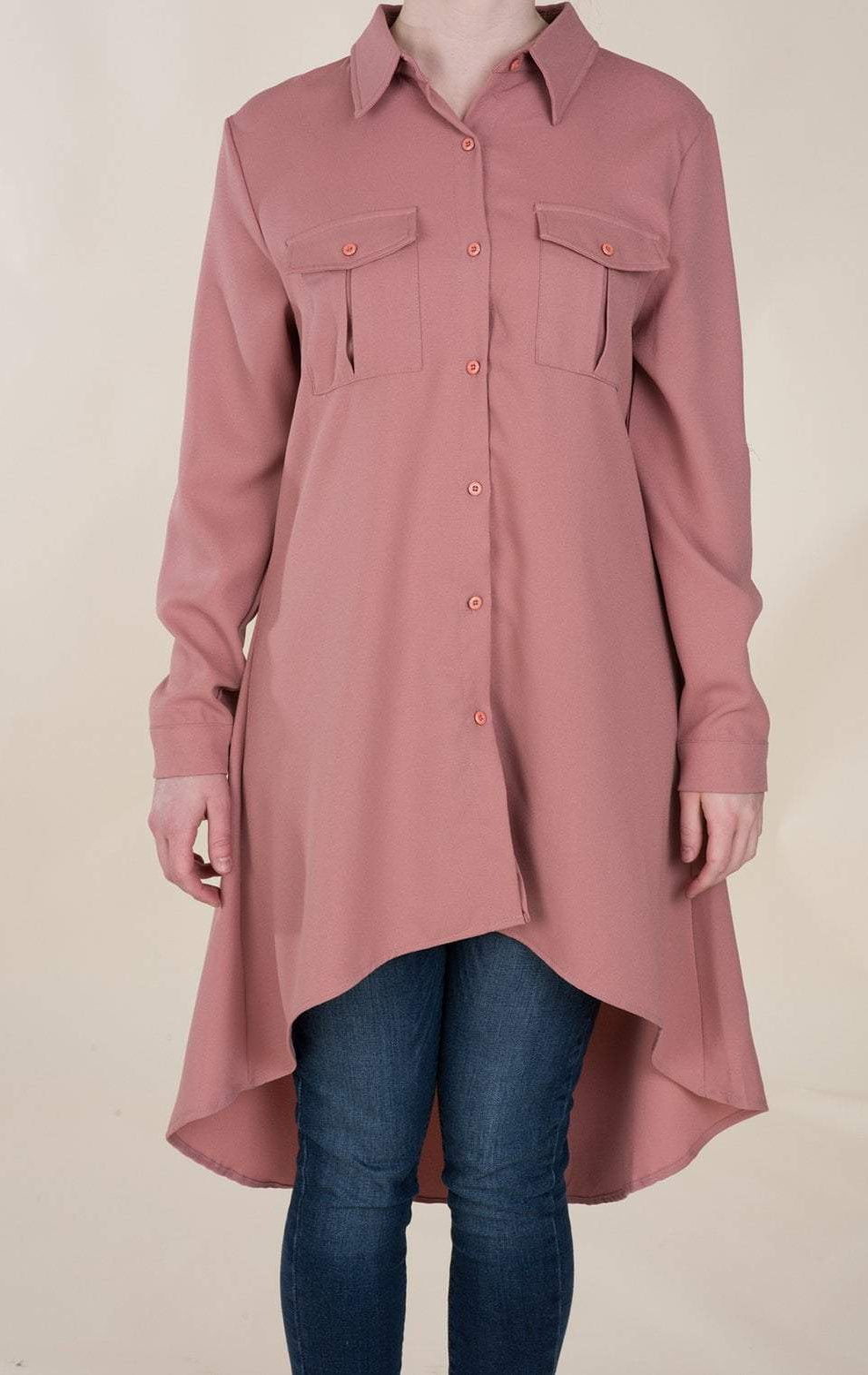 Mauve High Low Buttons Shirt Kabayare
