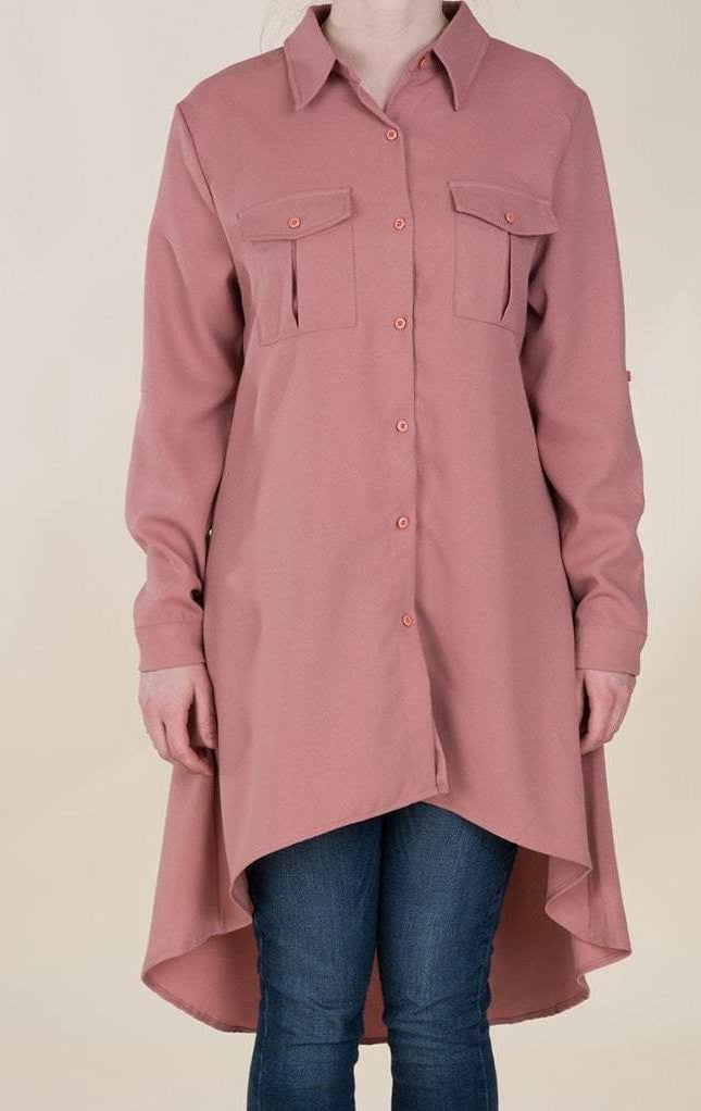 Mauve High Low Buttons Shirt Kabayare