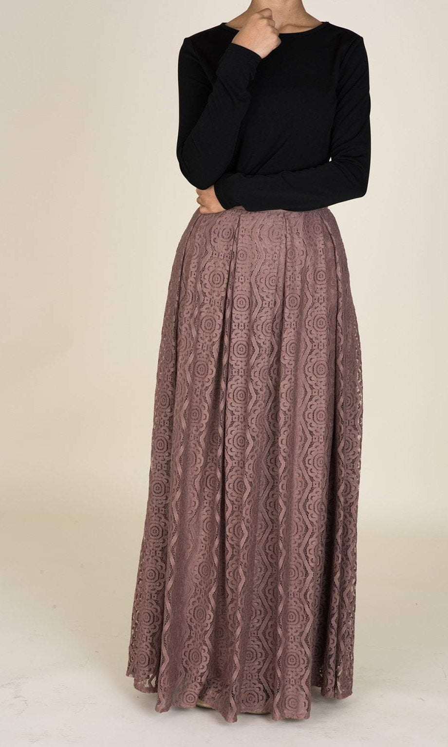 Mauve Pattern Lace Maxi Skirt Kabayare