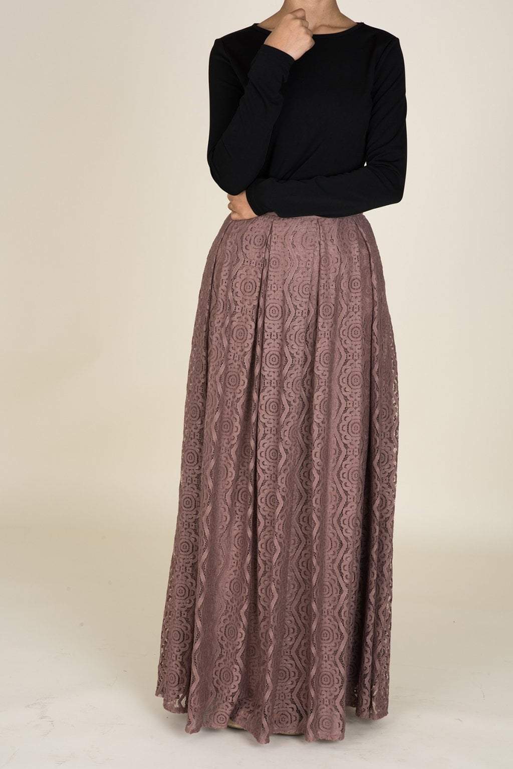 Mauve Pattern Lace Maxi Skirt Kabayare
