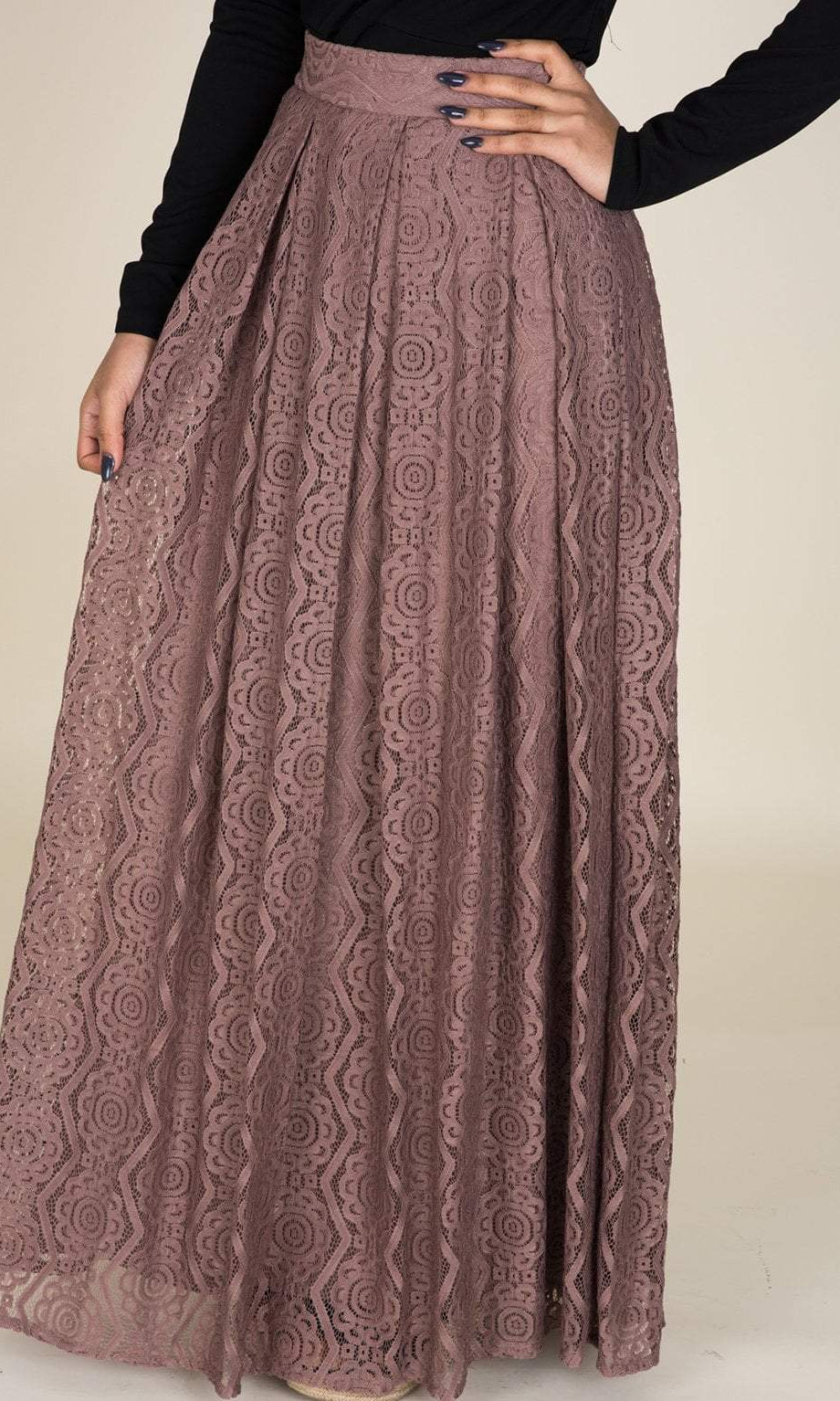 Mauve Pattern Lace Maxi Skirt Kabayare