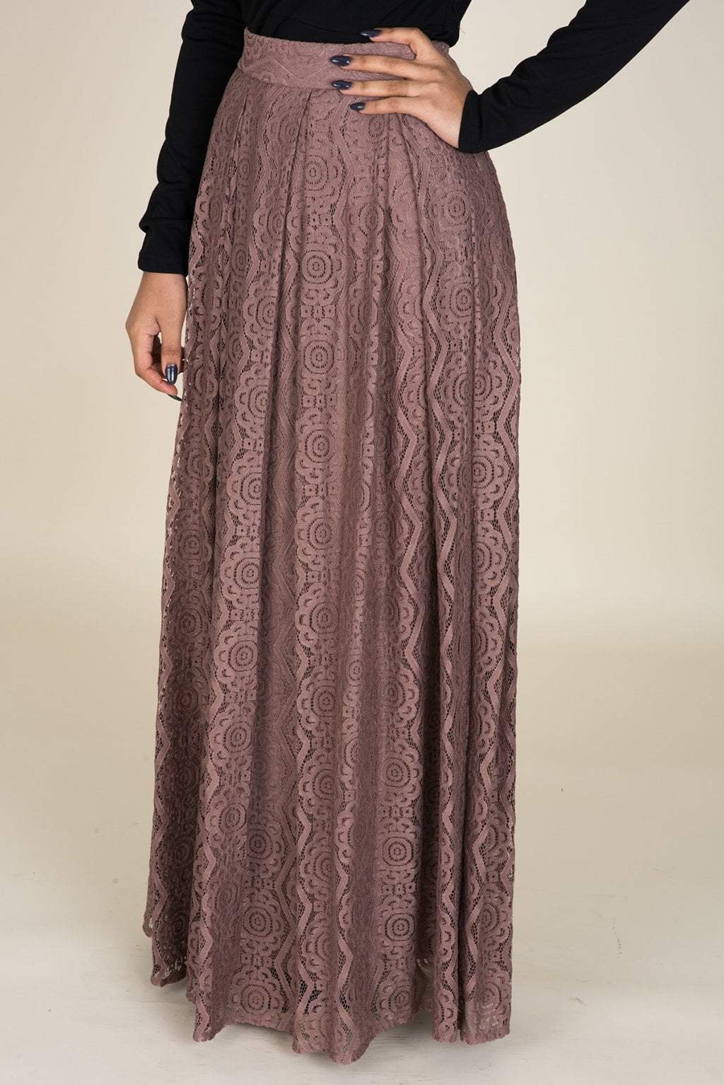 Mauve Pattern Lace Maxi Skirt Kabayare