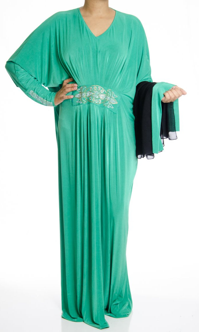 Mint Butterfly Jersey Abaya Kabayare