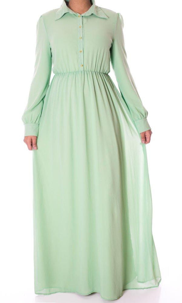 Mint Buttons Chiffon Dress Kabayare