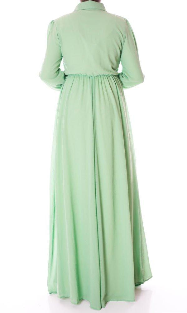 Mint Buttons Chiffon Dress Kabayare