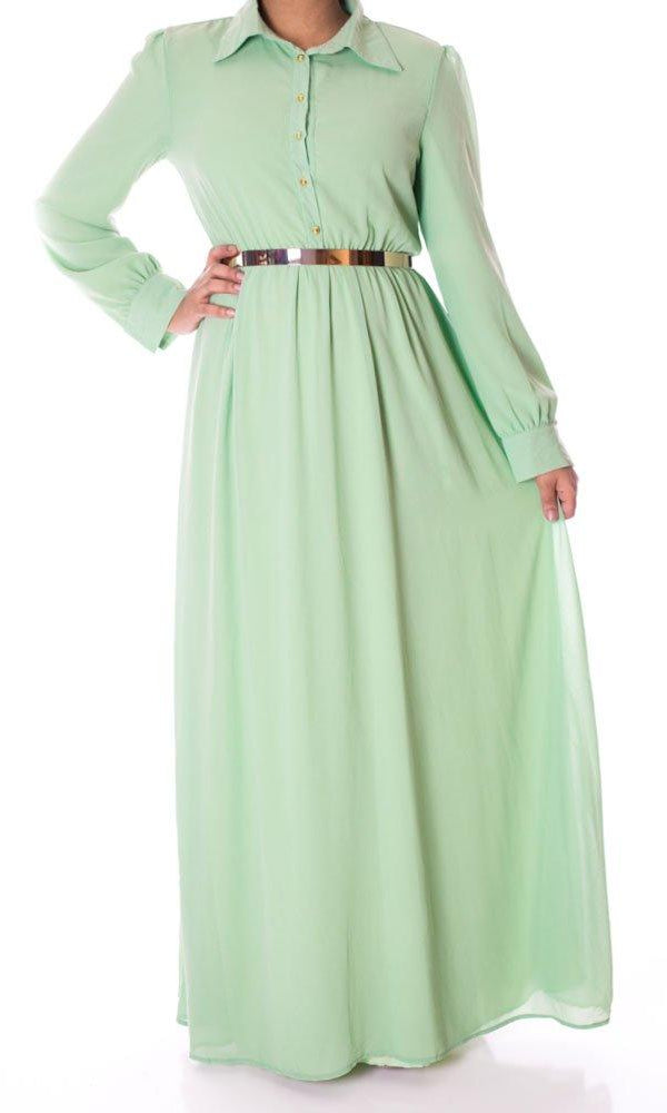 Mint Buttons Chiffon Dress Kabayare