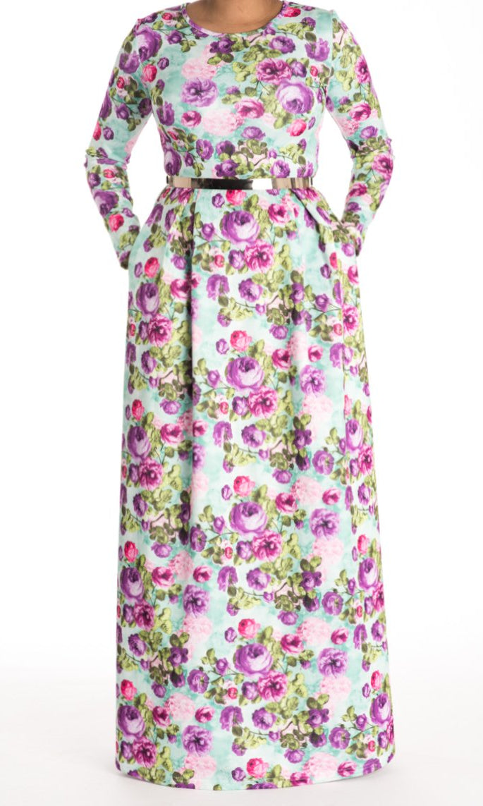 Mint Floral striking flare dress Kabayare