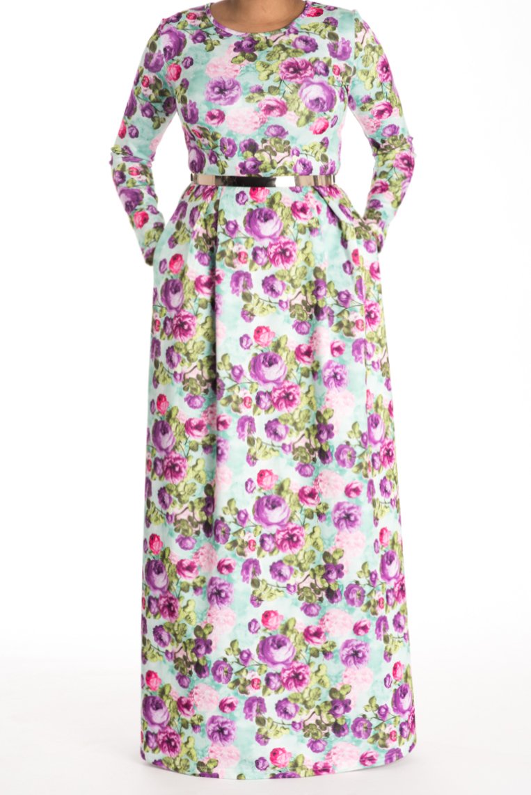 Mint Floral striking flare dress Kabayare