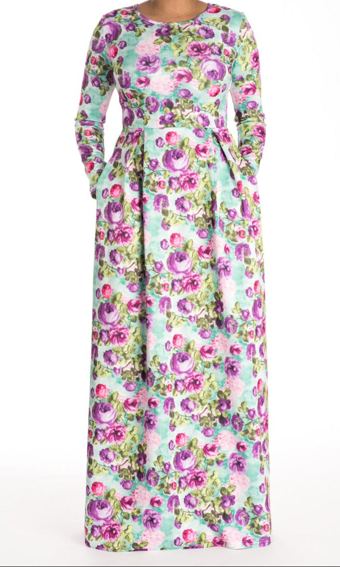 Mint Floral striking flare dress Kabayare