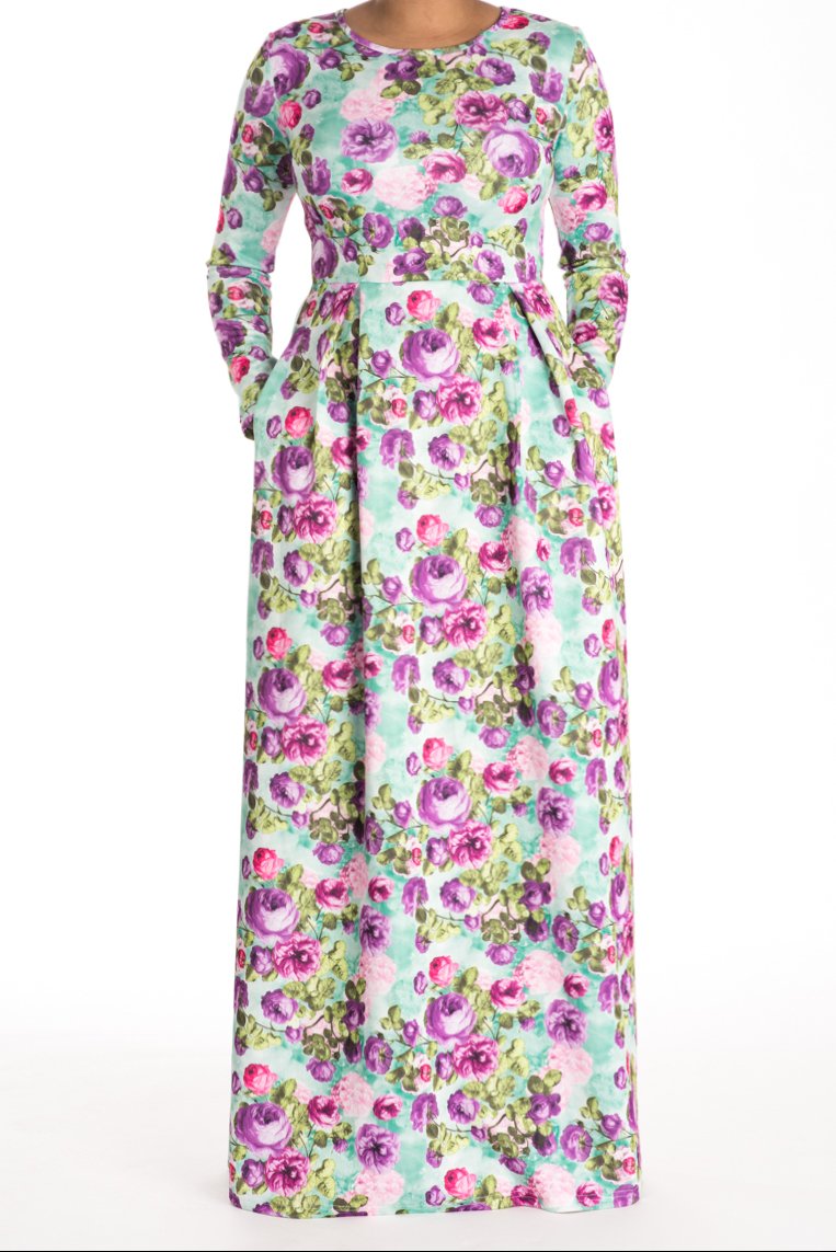 Mint Floral striking flare dress Kabayare