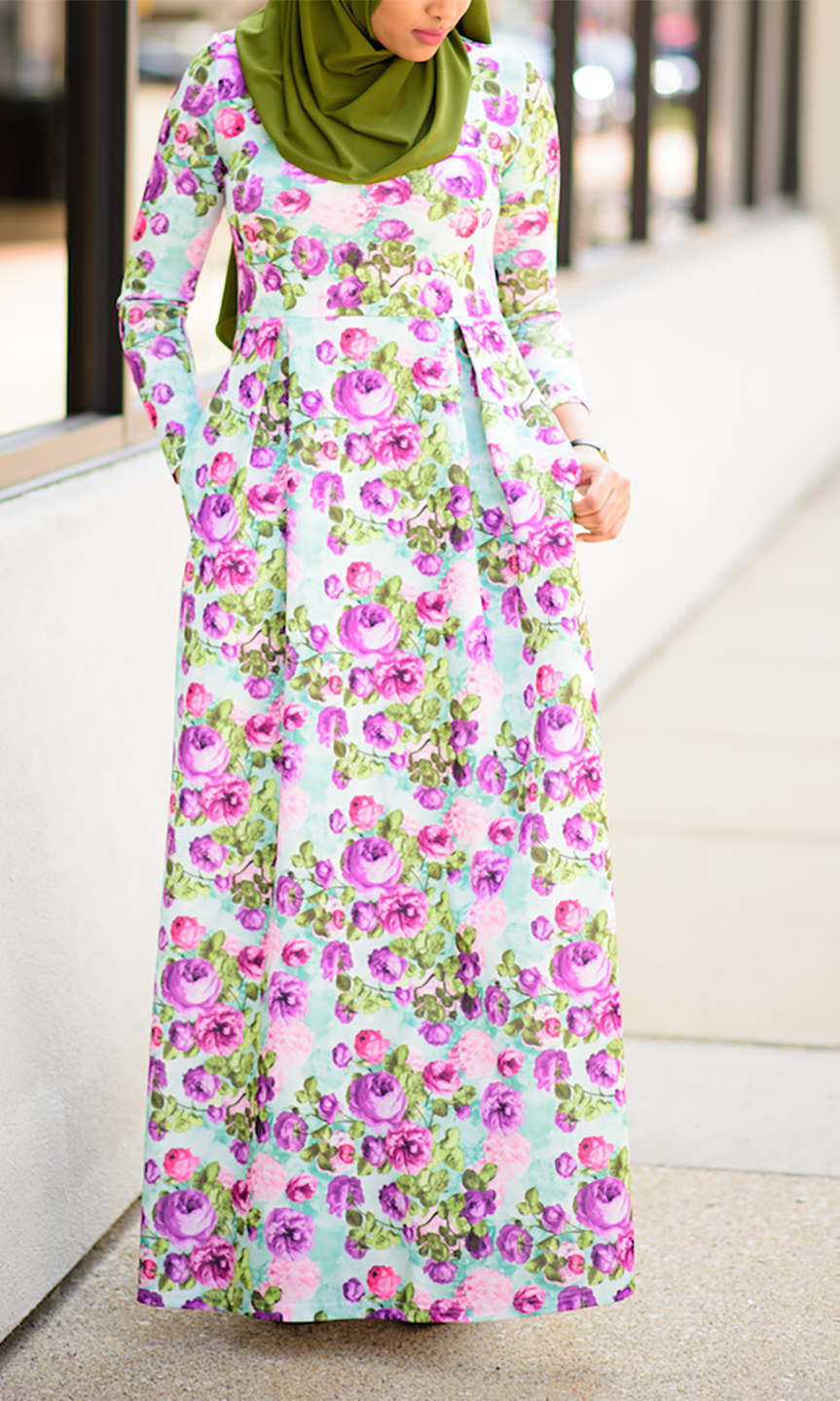 Mint Floral striking flare dress Kabayare