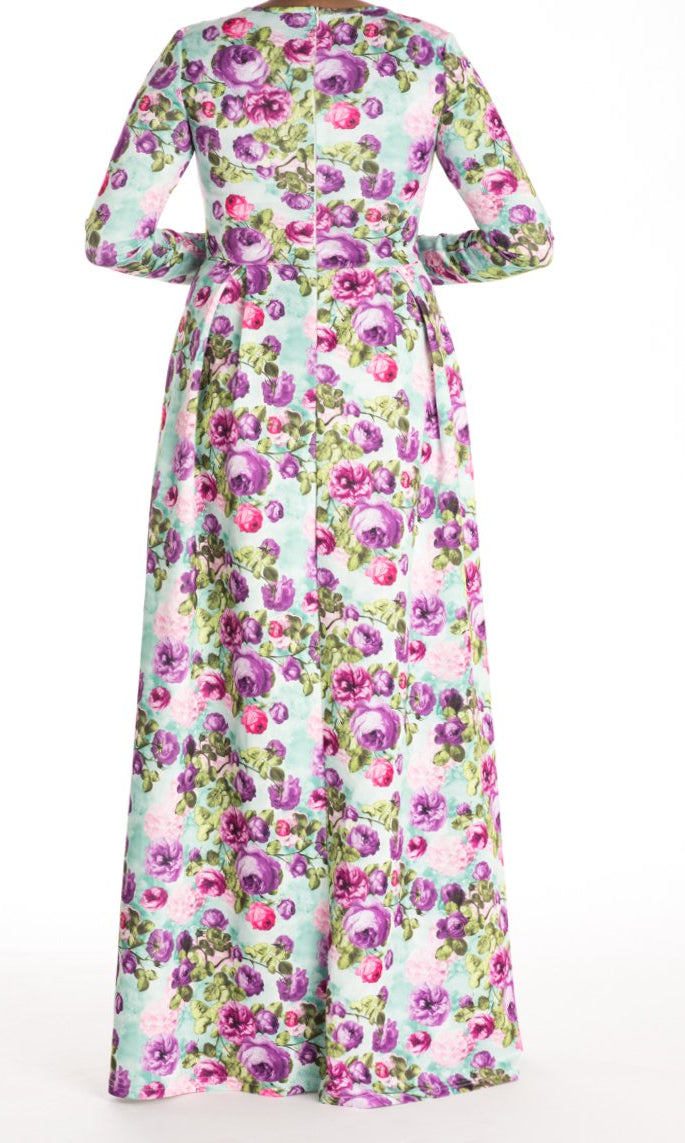 Mint Floral striking flare dress Kabayare