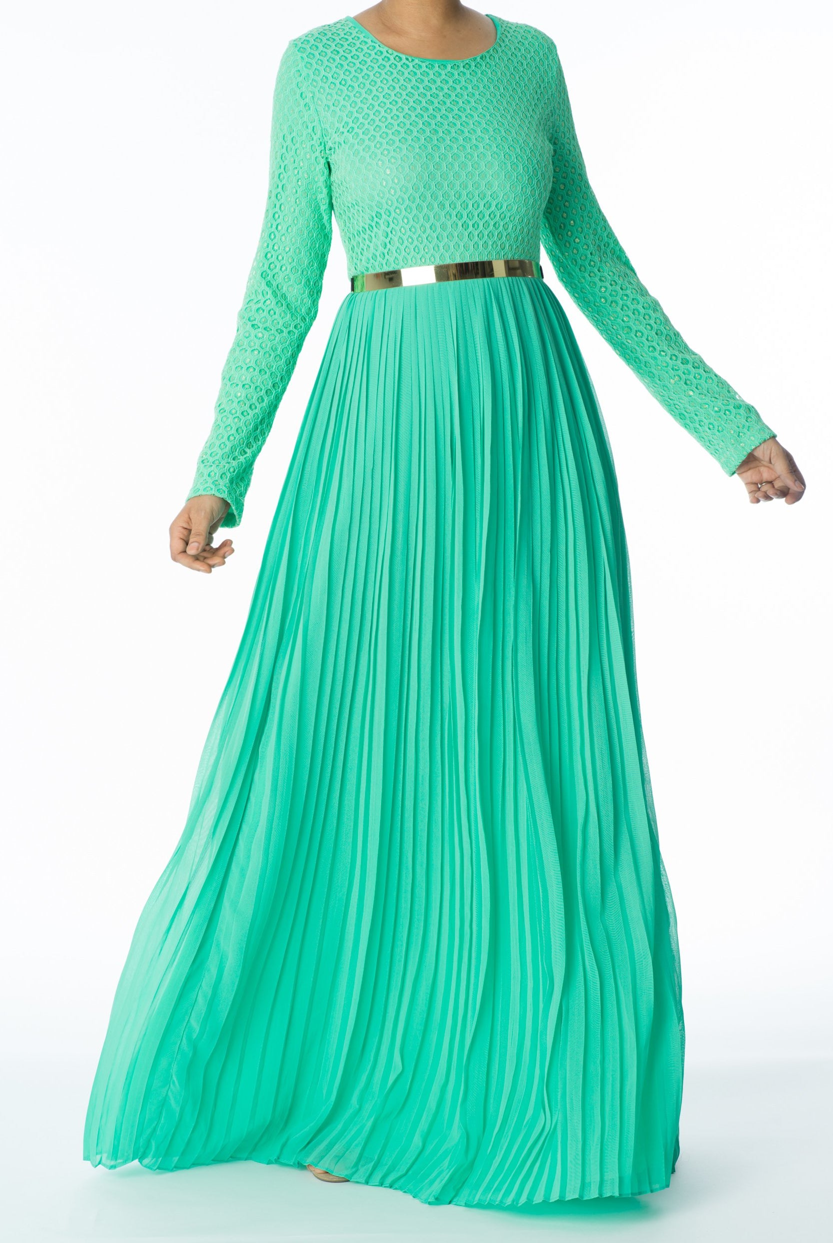 Mint Golden Pleated Maxi Dress Kabayare