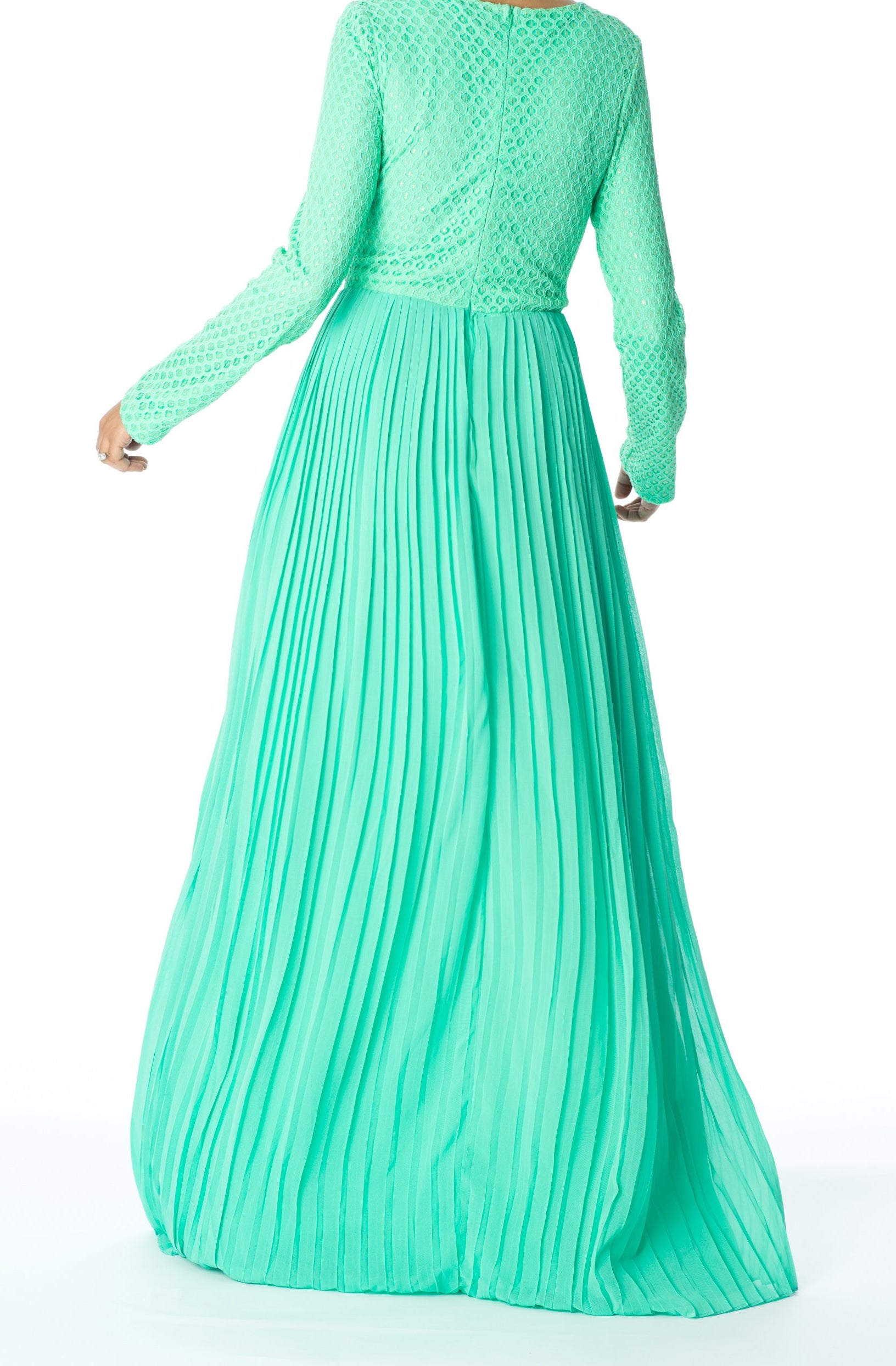 Mint Golden Pleated Maxi Dress Kabayare