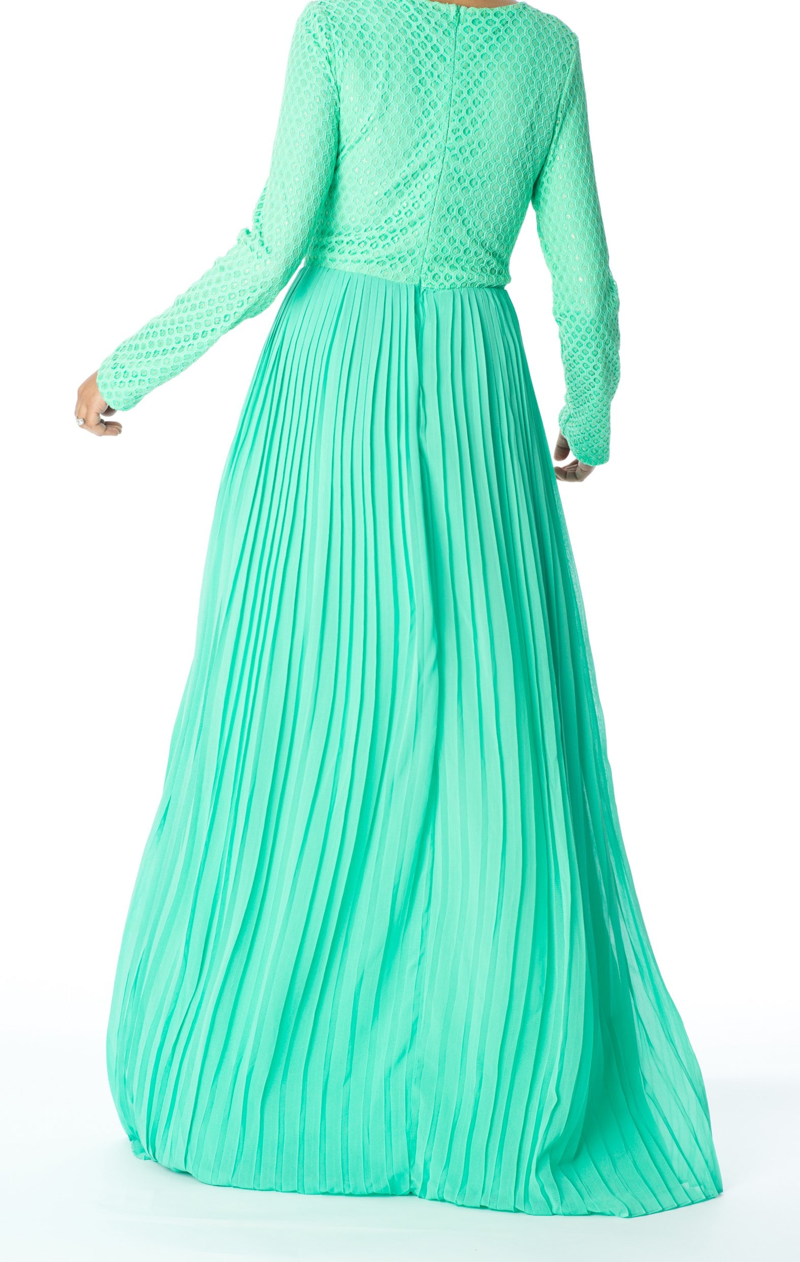 Mint Golden Pleated Maxi Dress Kabayare