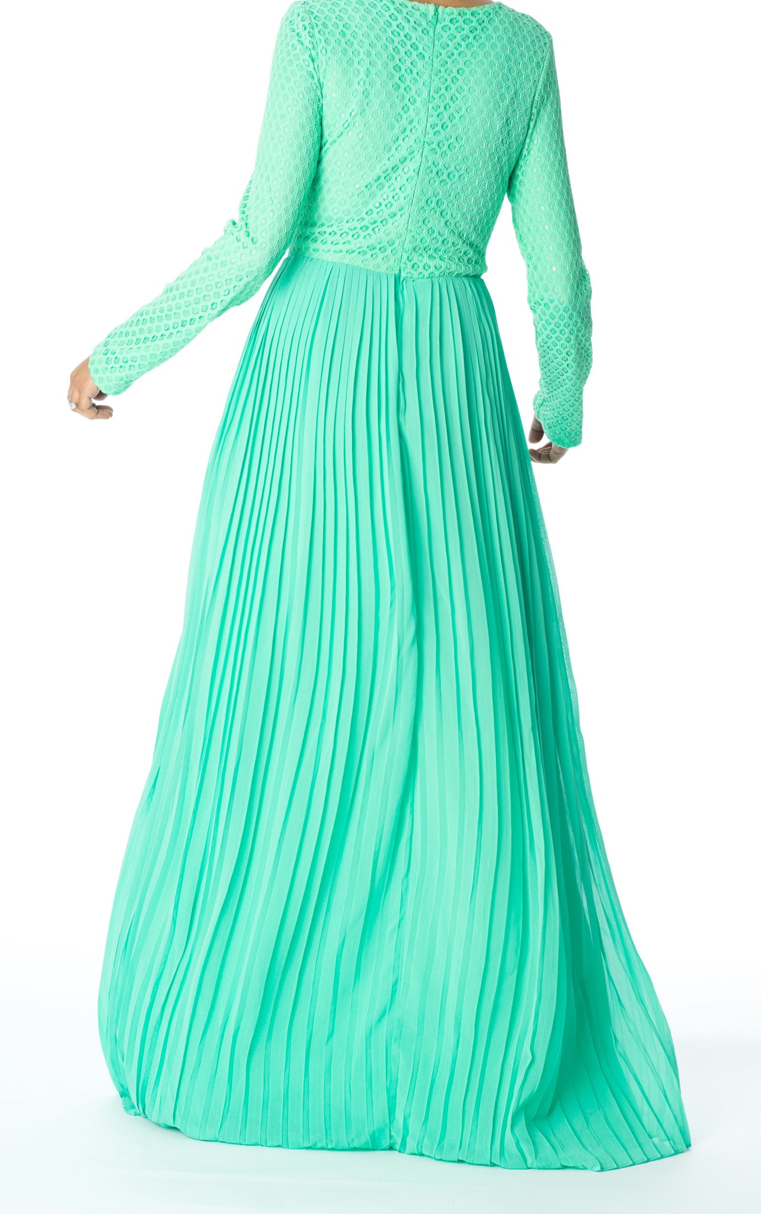 Mint Golden Pleated Maxi Dress Kabayare