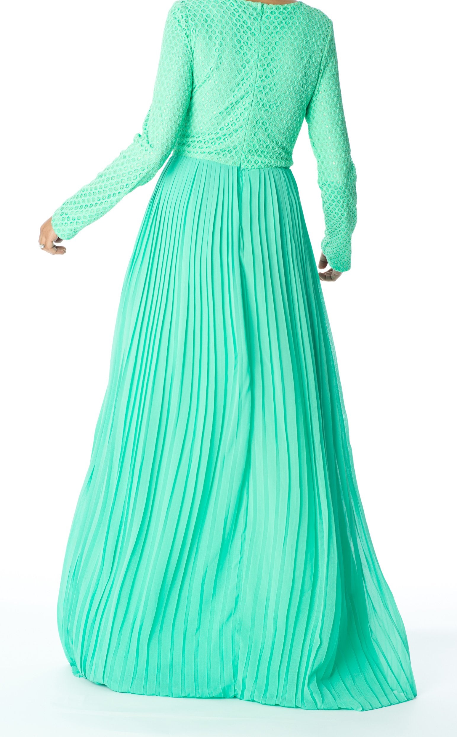 Mint Golden Pleated Maxi Dress Kabayare