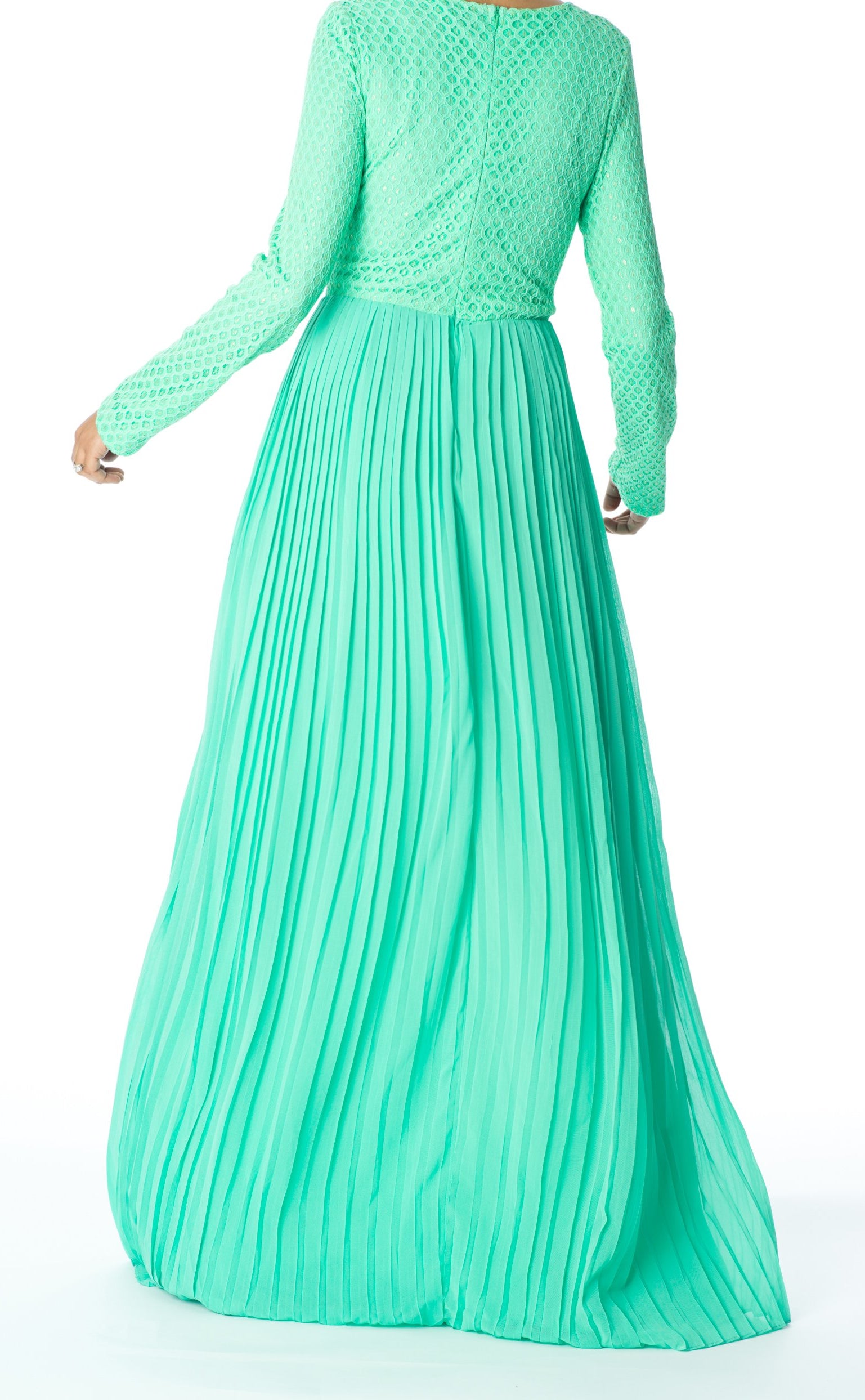 Mint Golden Pleated Maxi Dress Kabayare