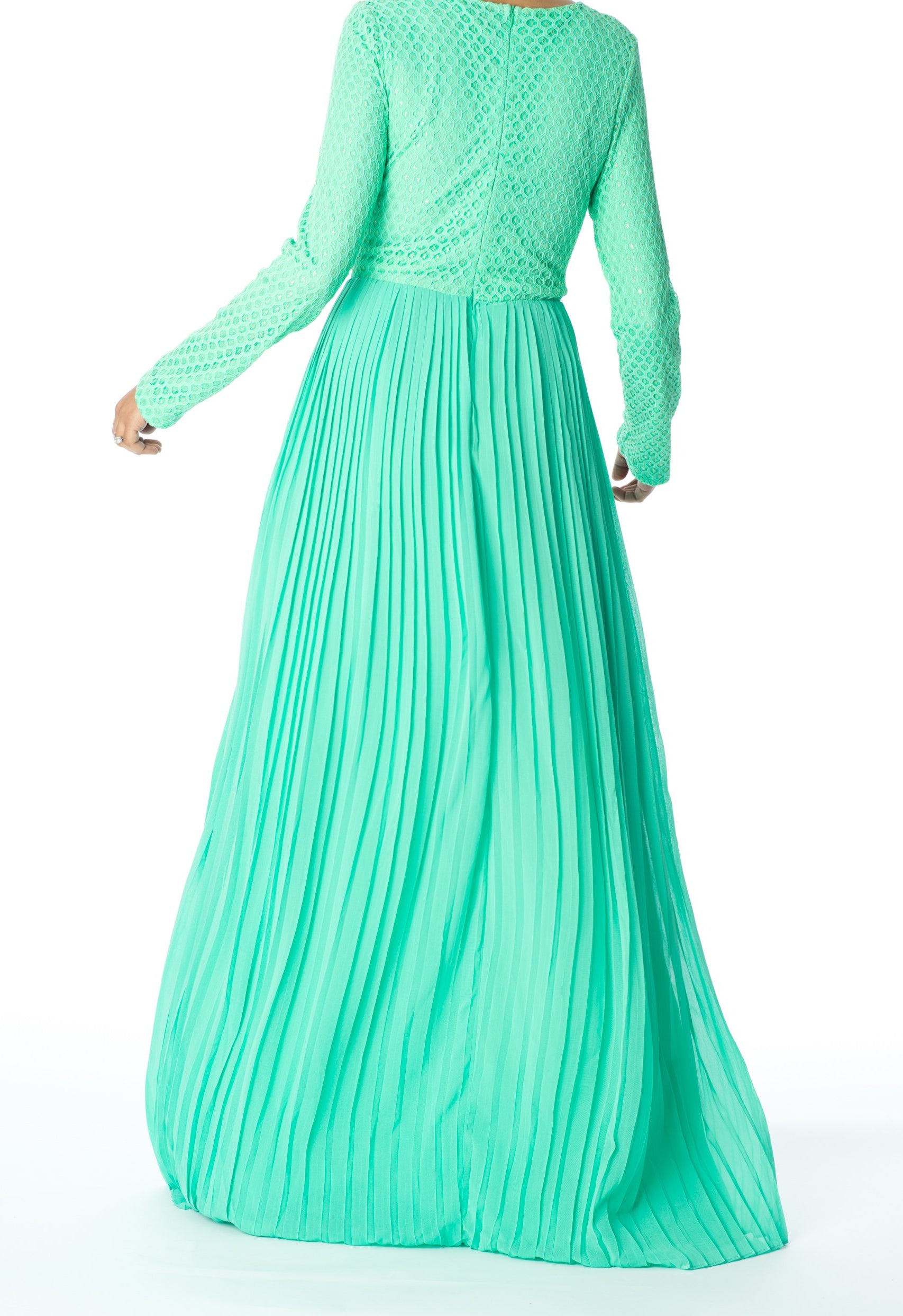Mint Golden Pleated Maxi Dress Kabayare