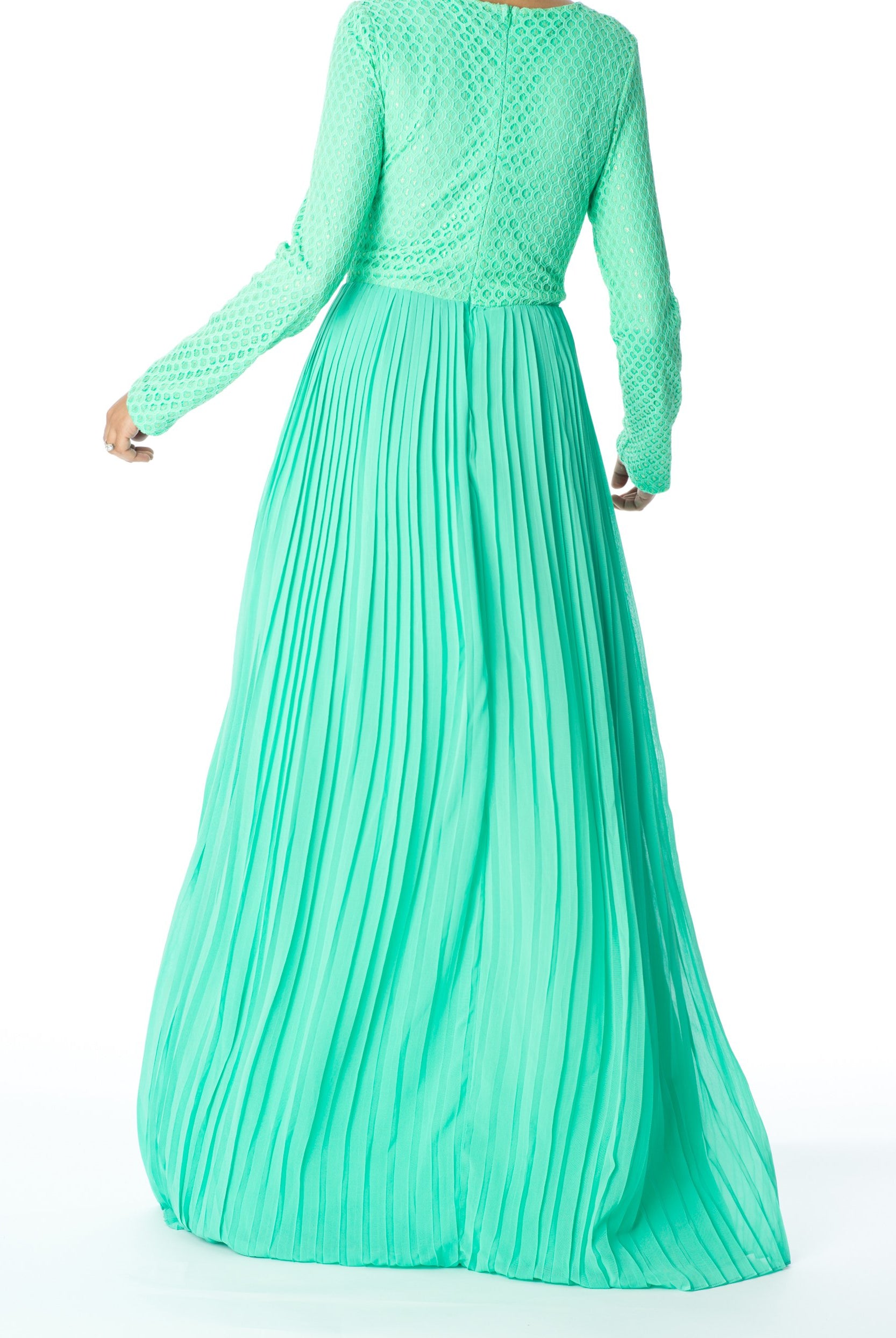Mint Golden Pleated Maxi Dress Kabayare
