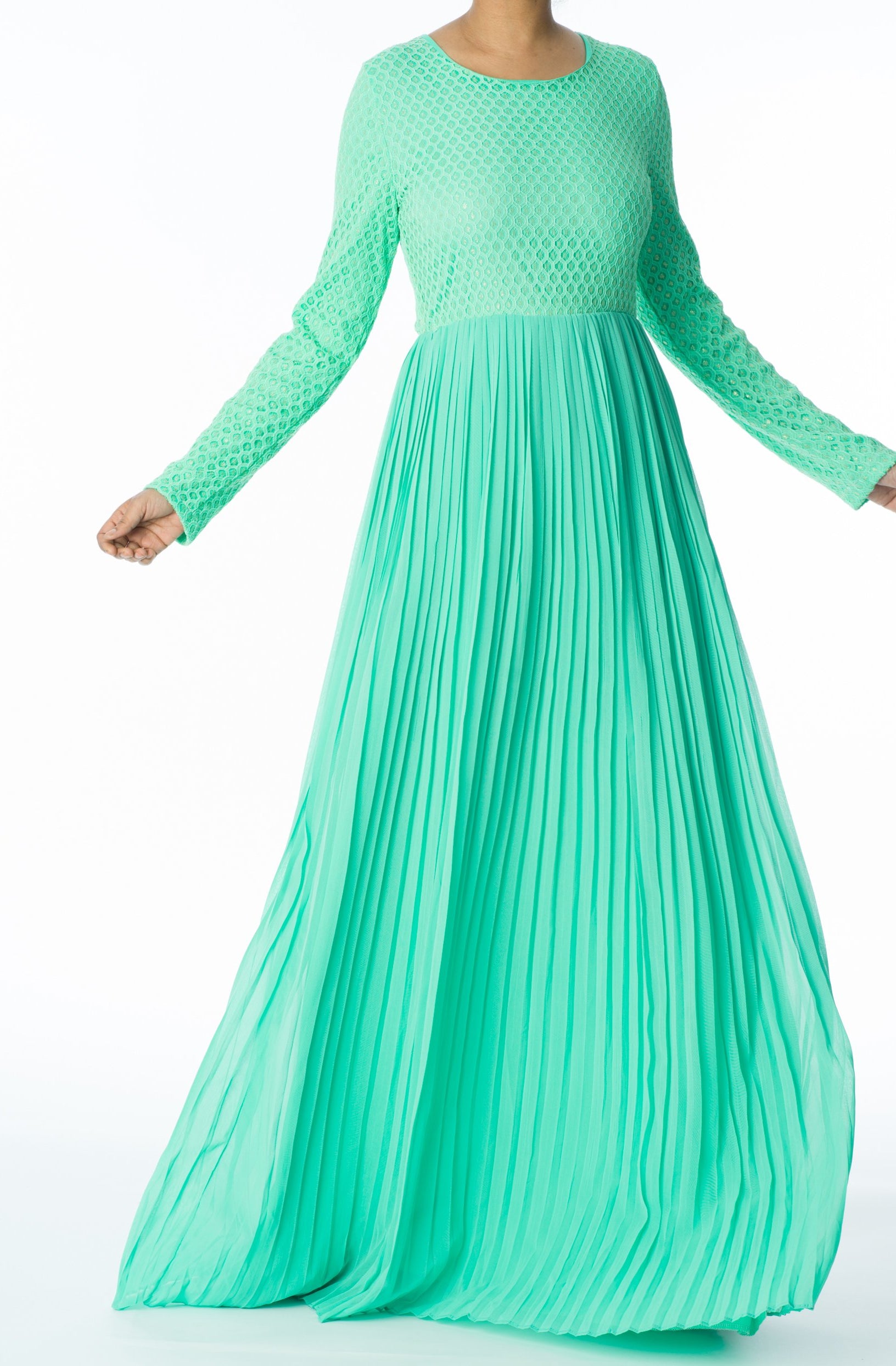 Mint Golden Pleated Maxi Dress Kabayare