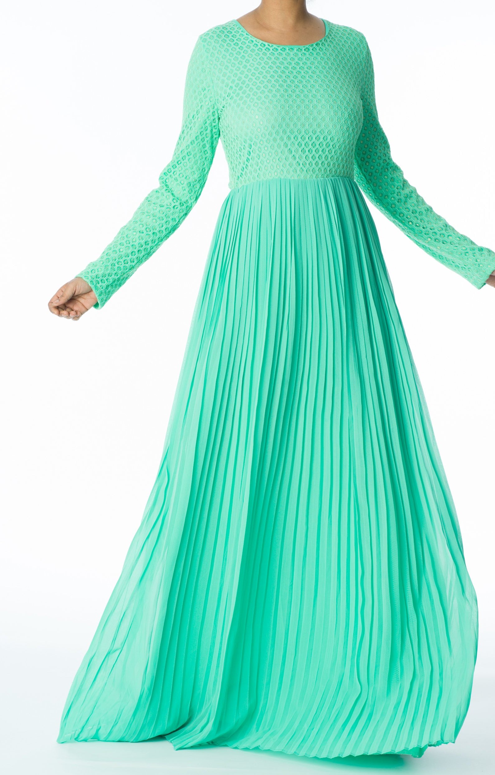 Mint Golden Pleated Maxi Dress Kabayare