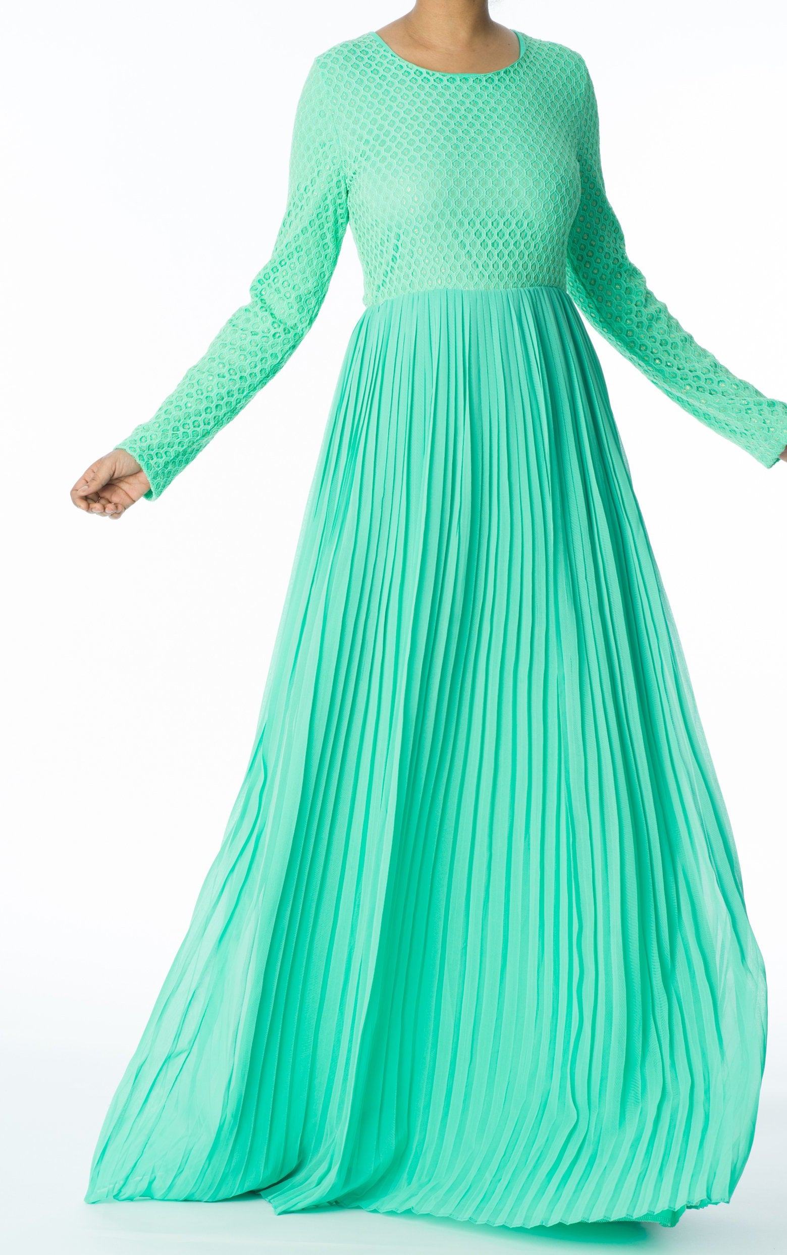 Mint Golden Pleated Maxi Dress Kabayare