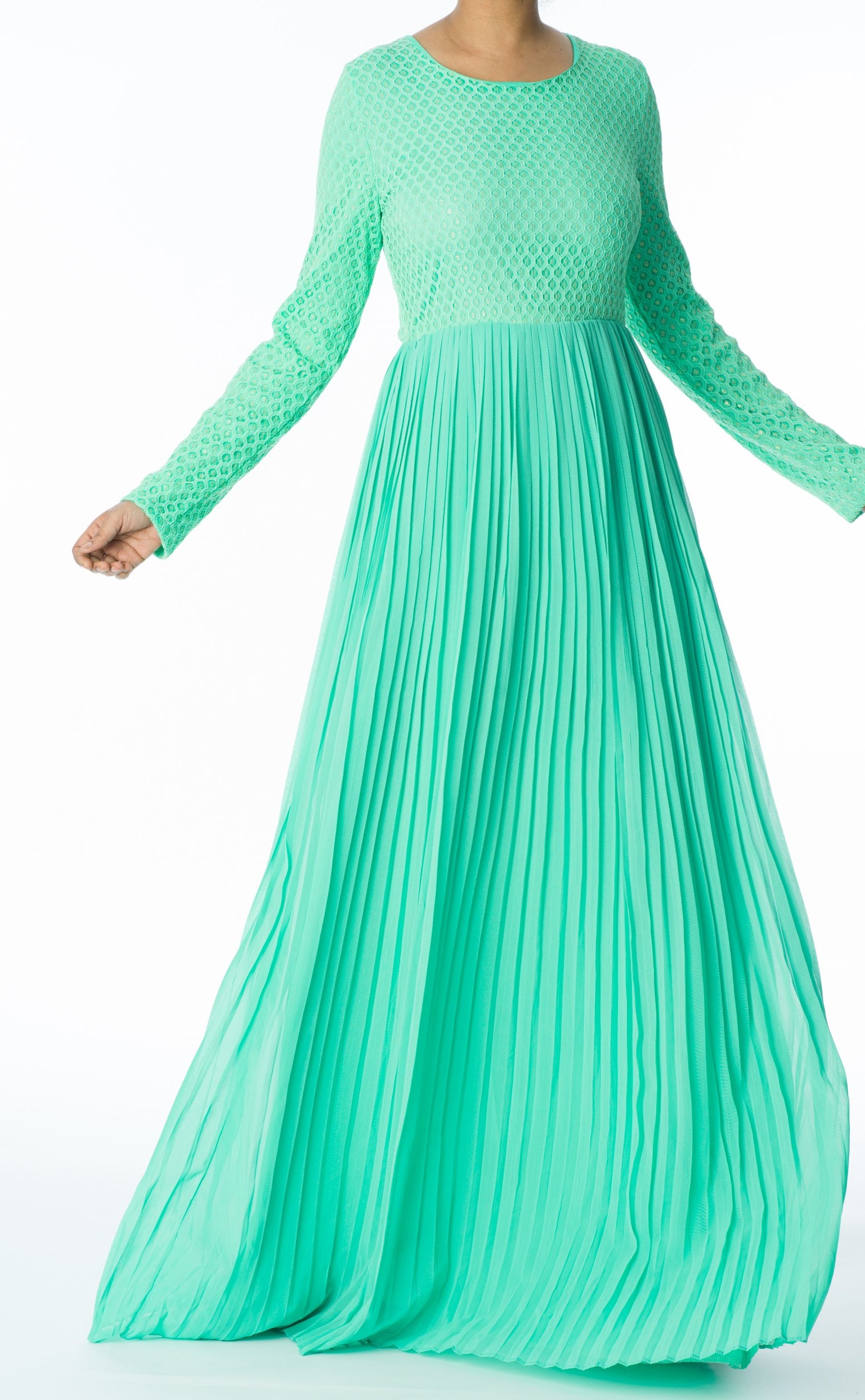 Mint Golden Pleated Maxi Dress Kabayare