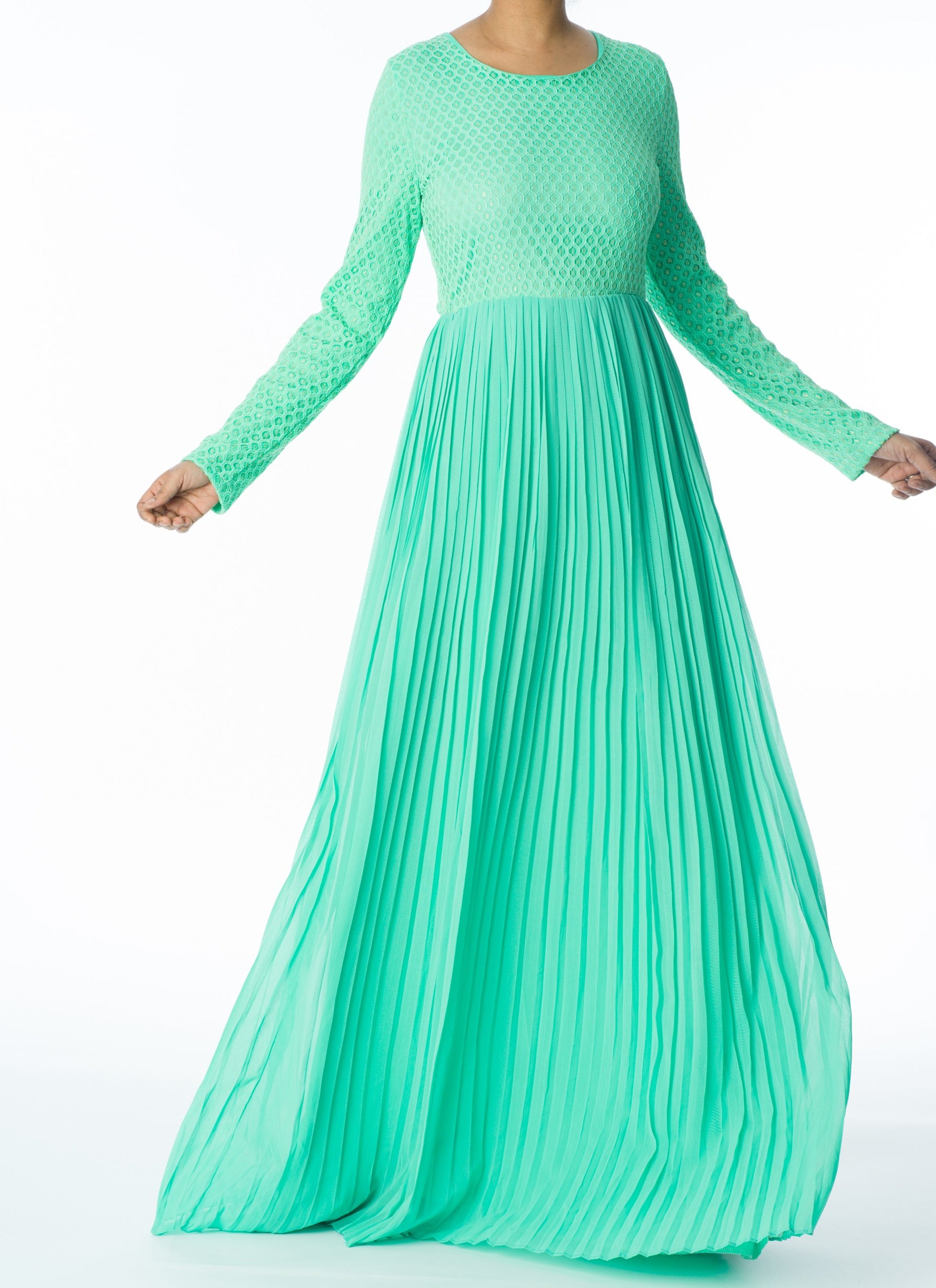 Mint Golden Pleated Maxi Dress Kabayare