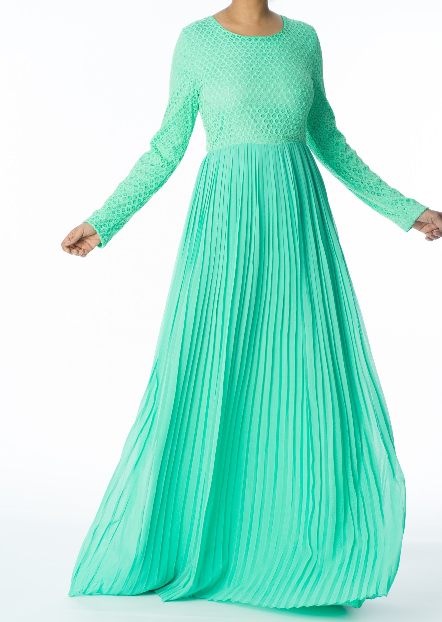 Mint Golden Pleated Maxi Dress Kabayare