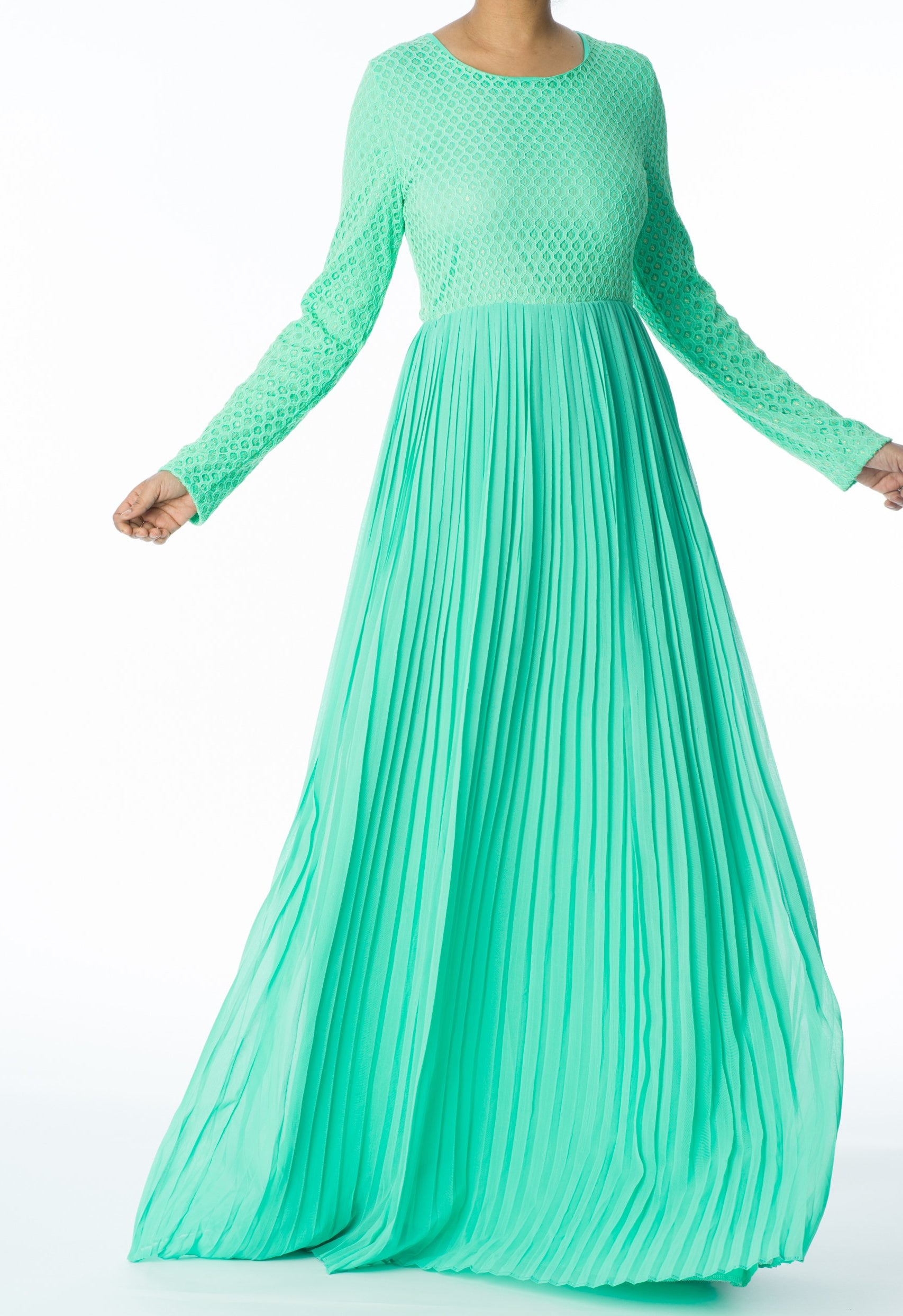 Mint Golden Pleated Maxi Dress Kabayare