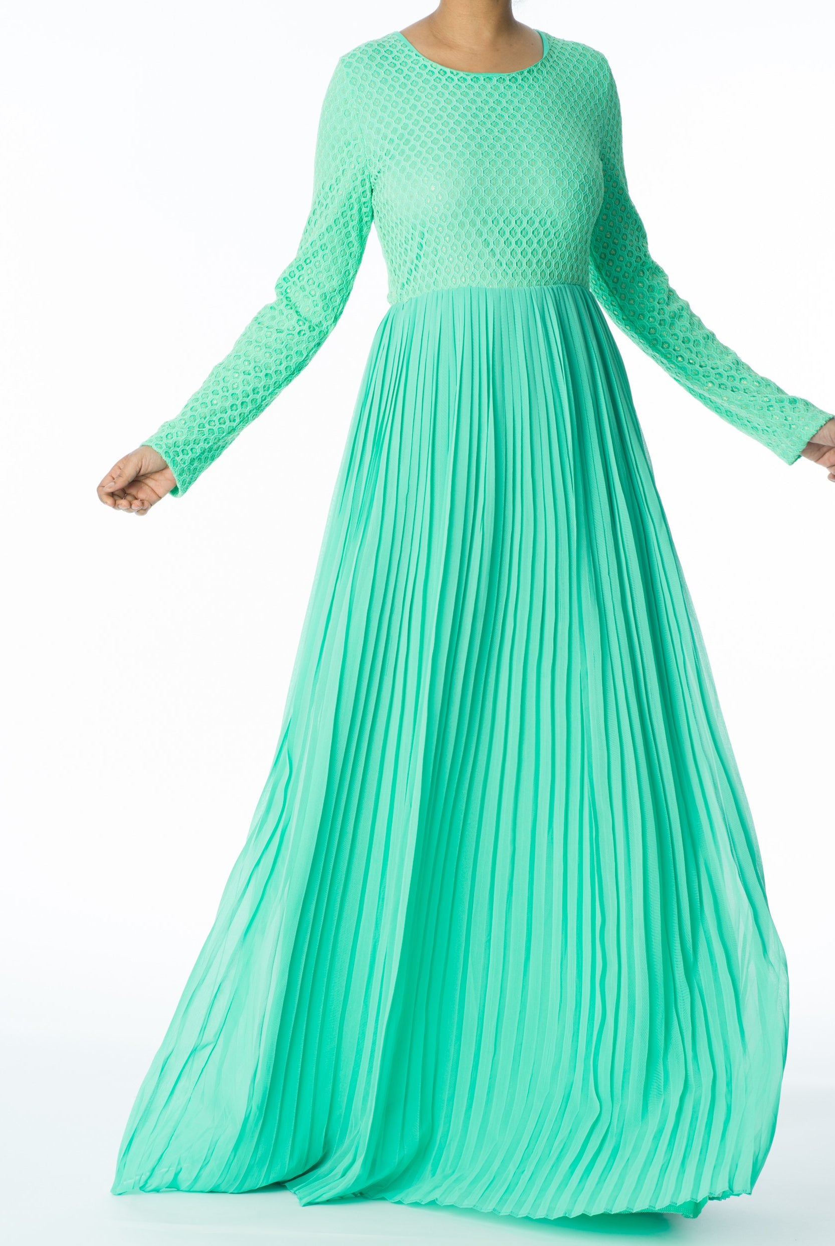 Mint Golden Pleated Maxi Dress Kabayare