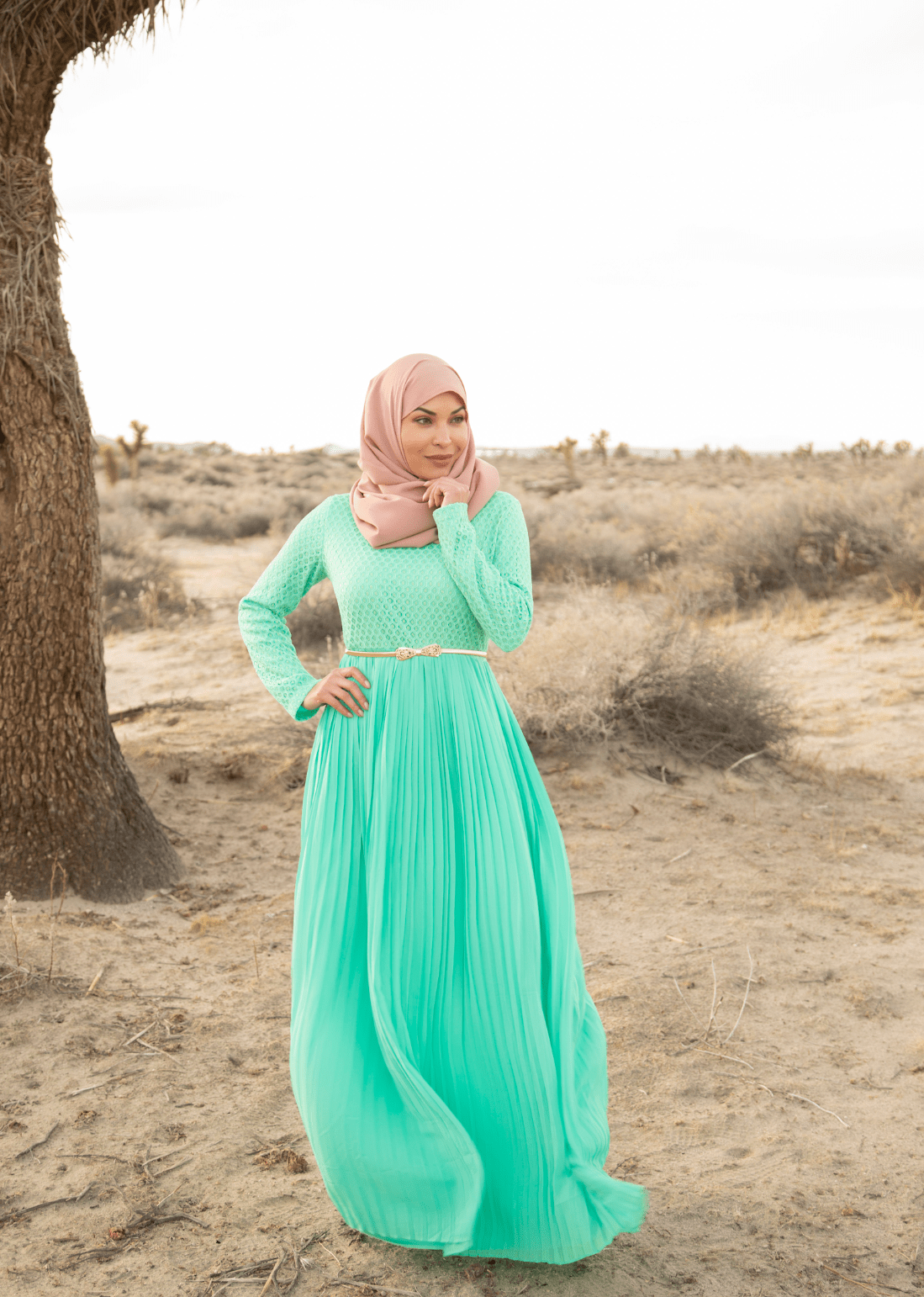 Mint Golden Pleated Maxi Dress Kabayare