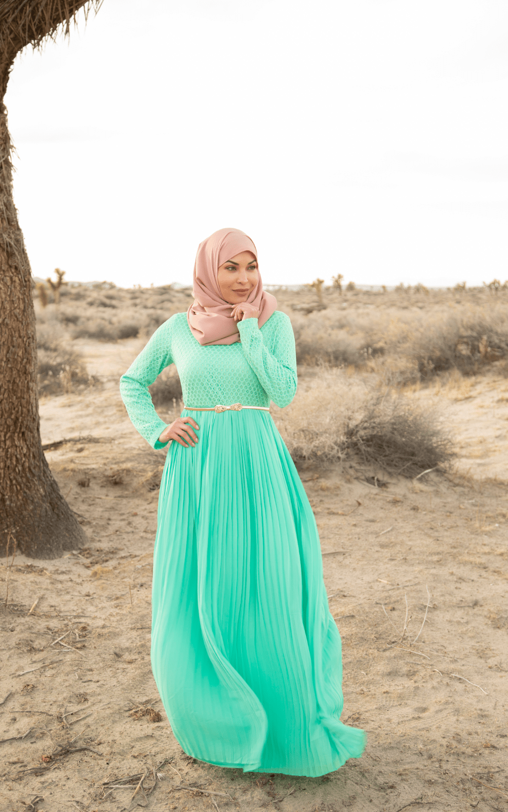 Mint Golden Pleated Maxi Dress Kabayare