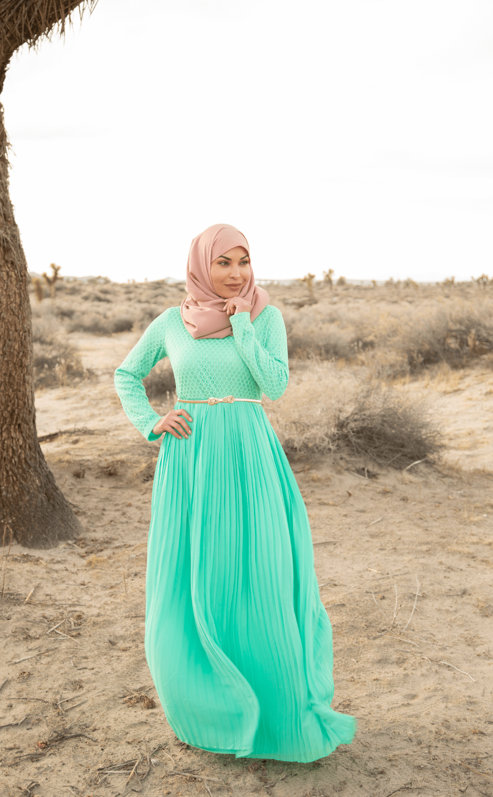 Mint Golden Pleated Maxi Dress Kabayare
