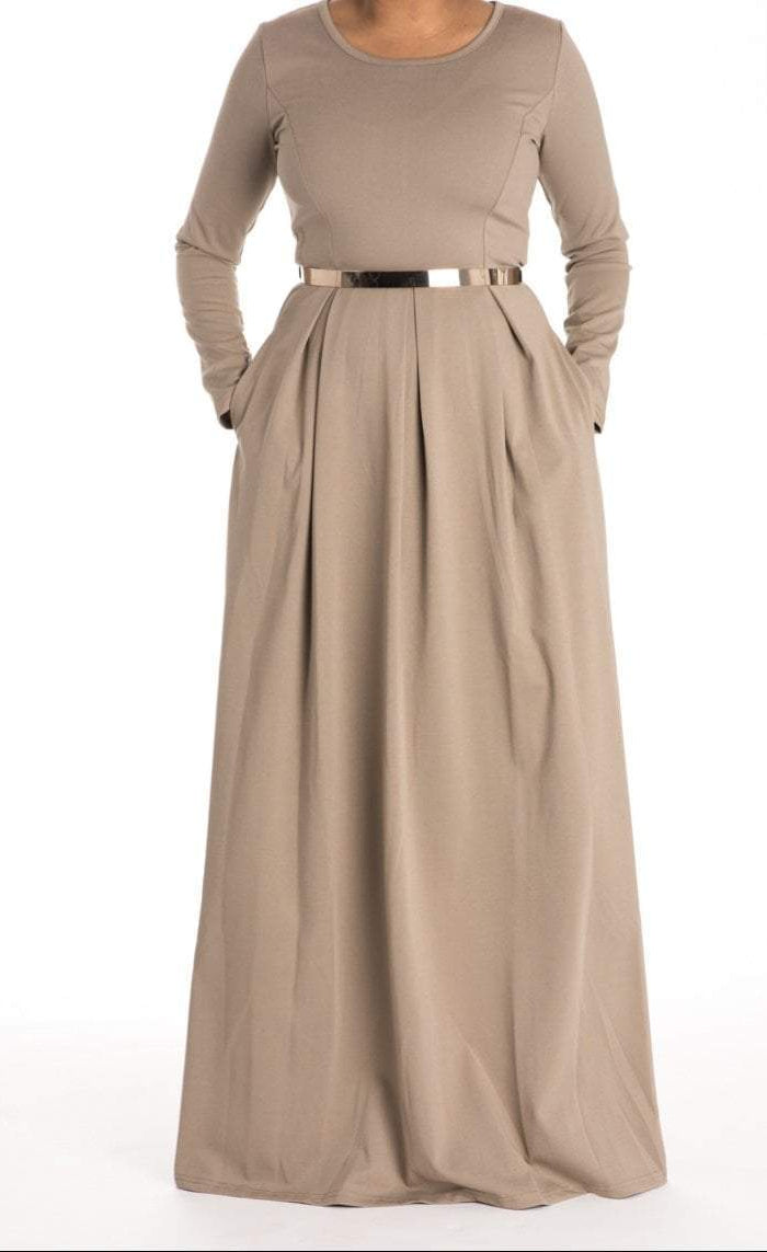 Mocha Flare Pleats Dress Kabayare