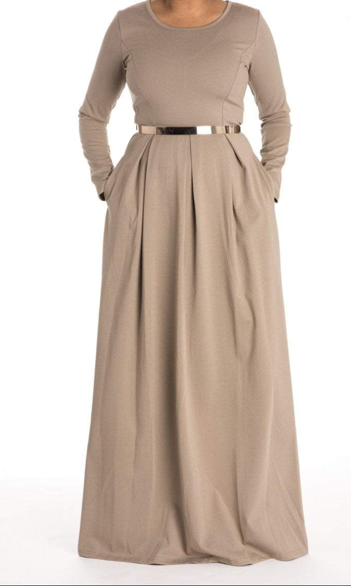 Mocha Flare Pleats Dress Kabayare
