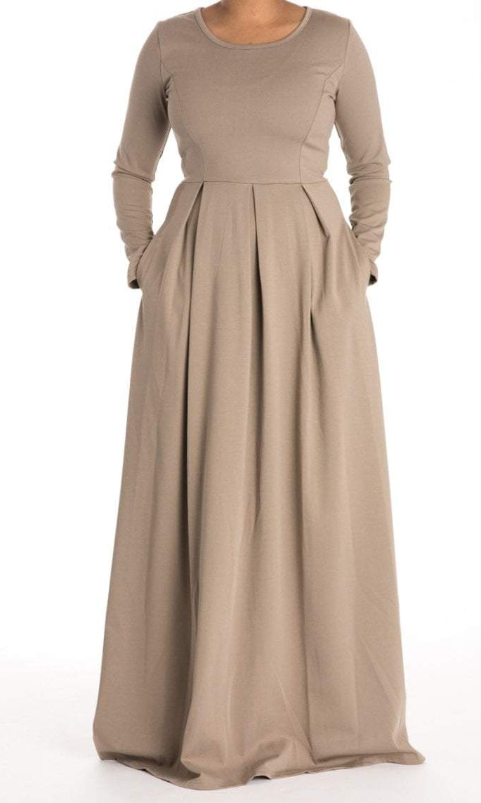 Mocha Flare Pleats Dress Kabayare