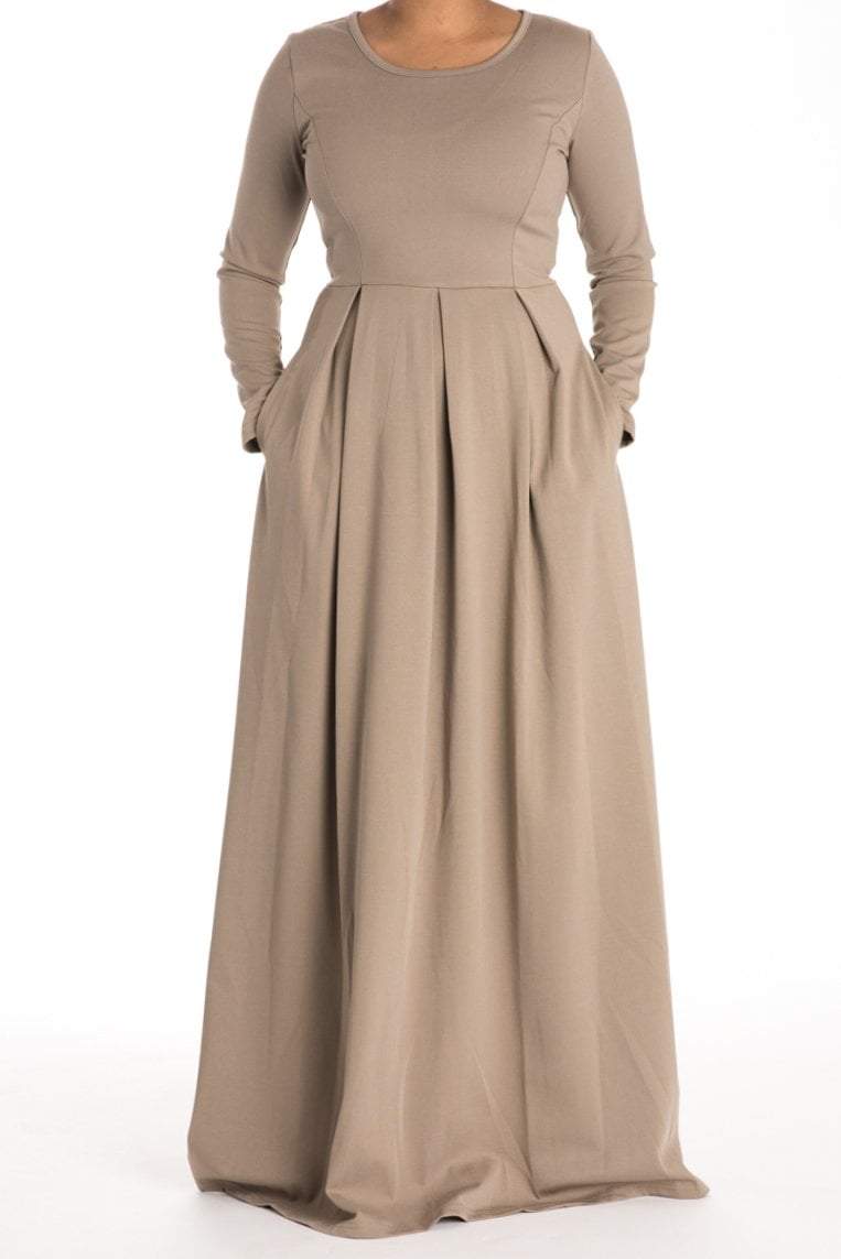 Mocha Flare Pleats Dress Kabayare