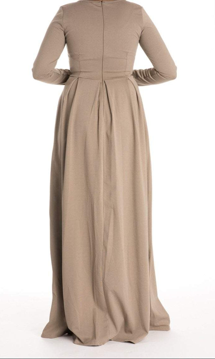 Mocha Flare Pleats Dress Kabayare