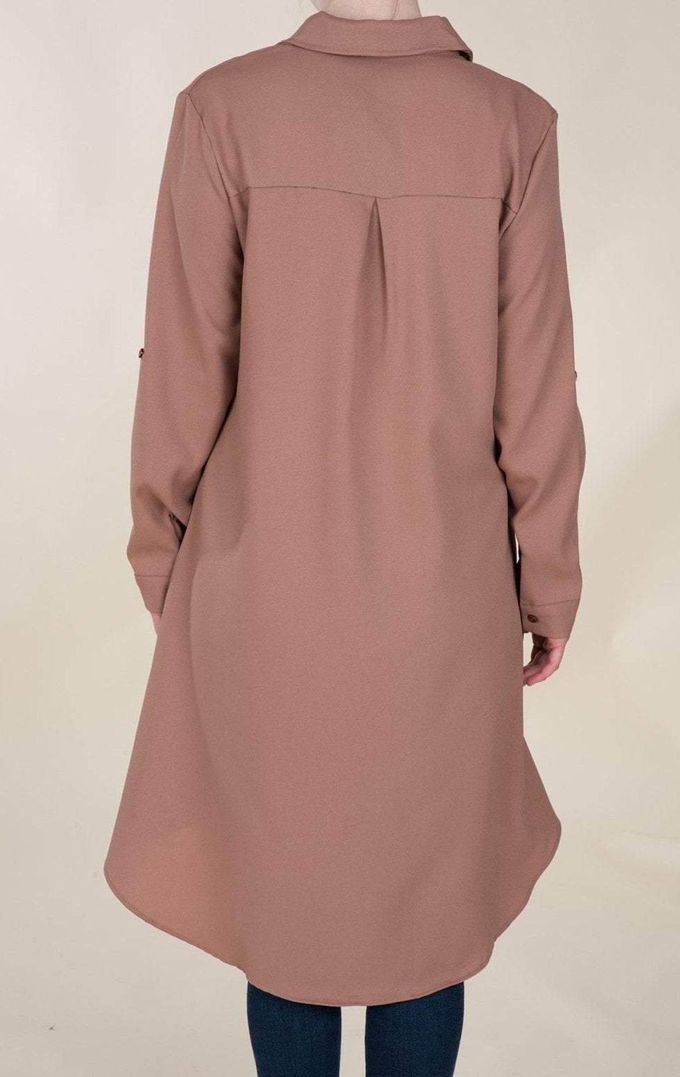 Mocha High Low Buttons Shirt Kabayare